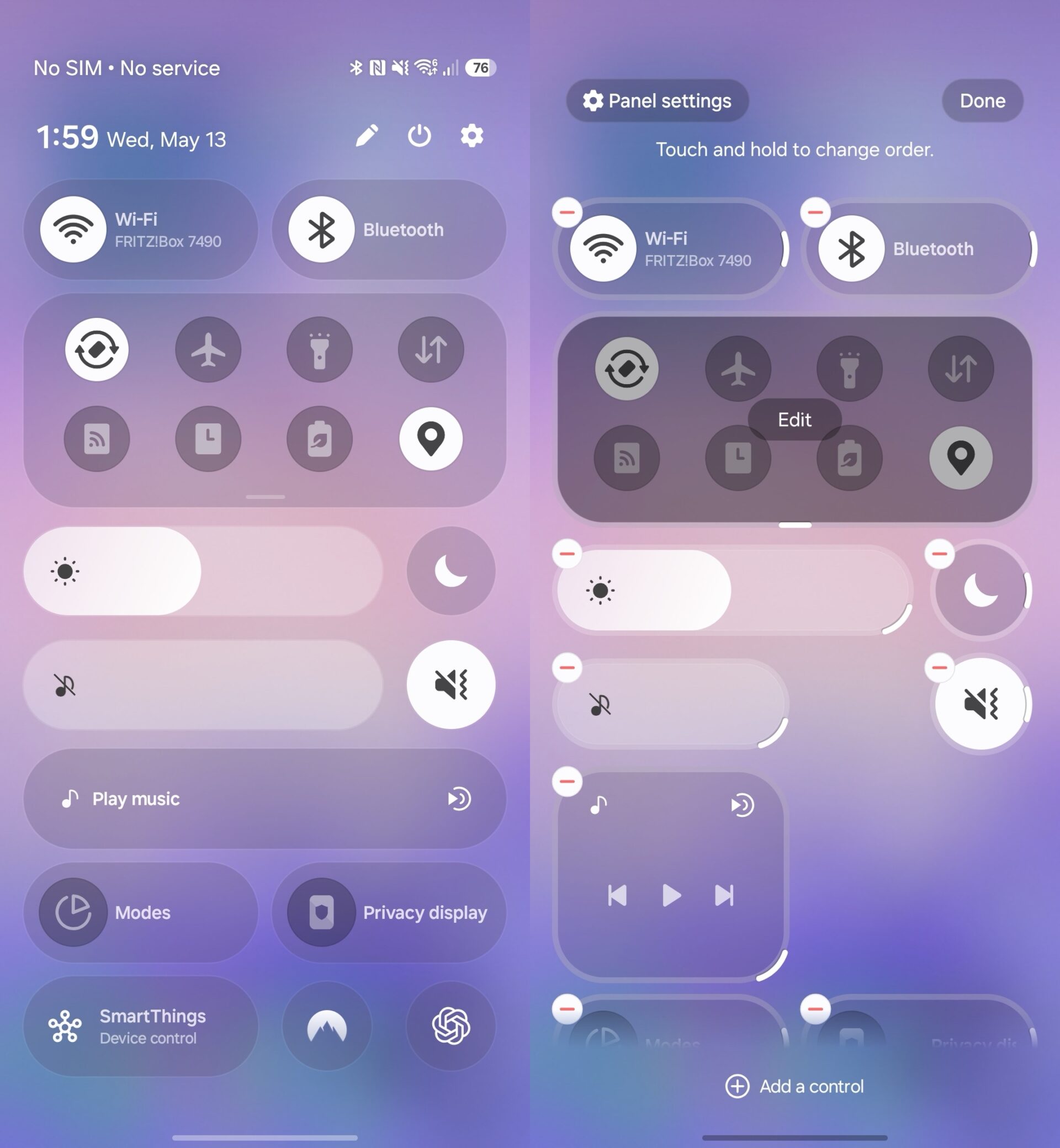 samsung one ui 9.0 quick panel ui design size adjustment options