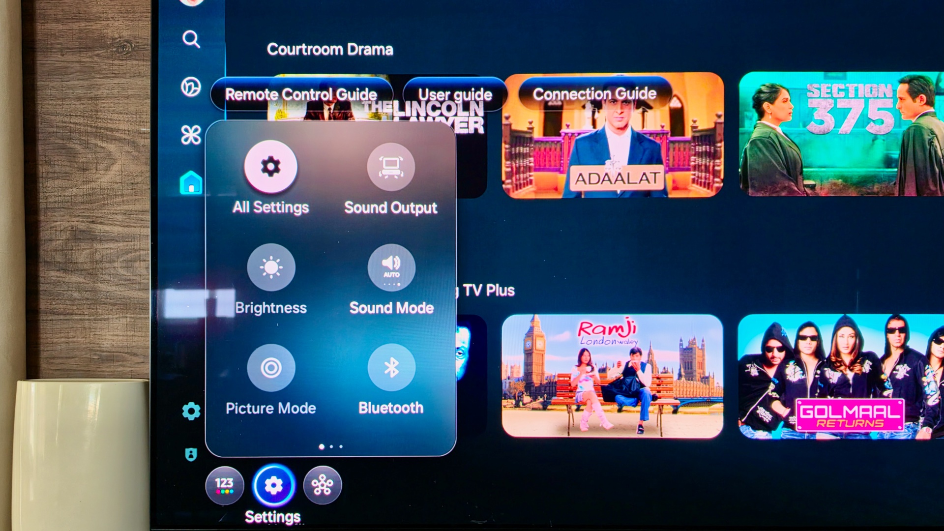 samsung tv s90c one ui tizen 9 quick settings menu