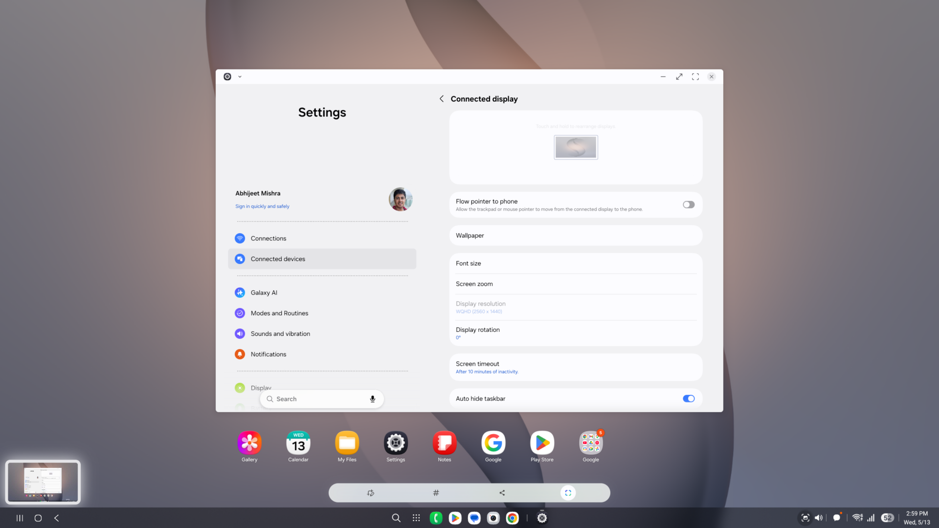 one ui 8.5 dex returns option for auto hide taskbar