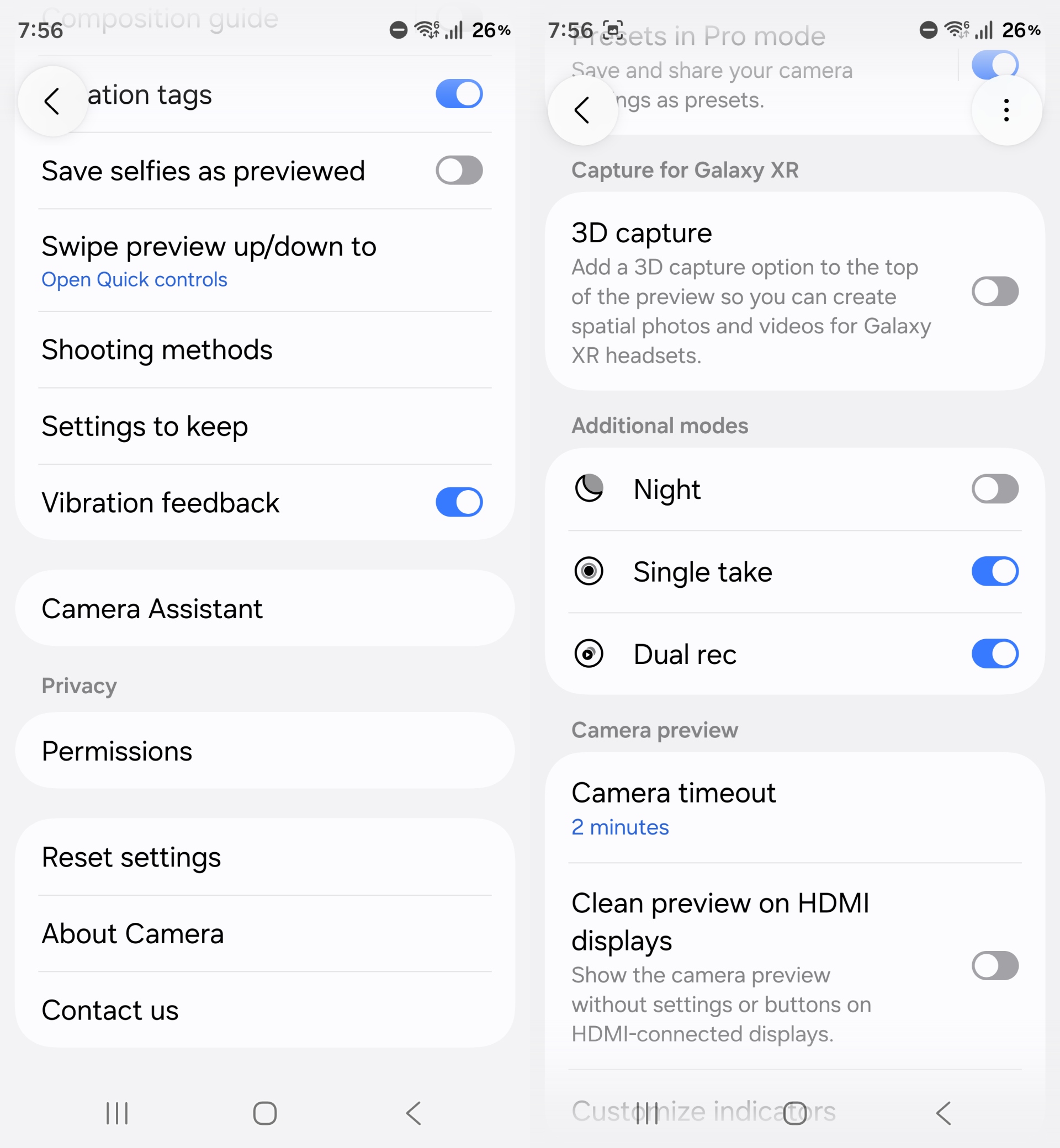 enabling dual rec and single take modes