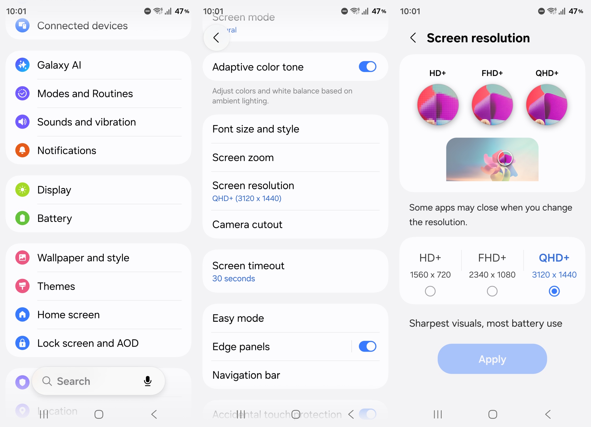 changing screen resolution on the galaxy s26 ultra
