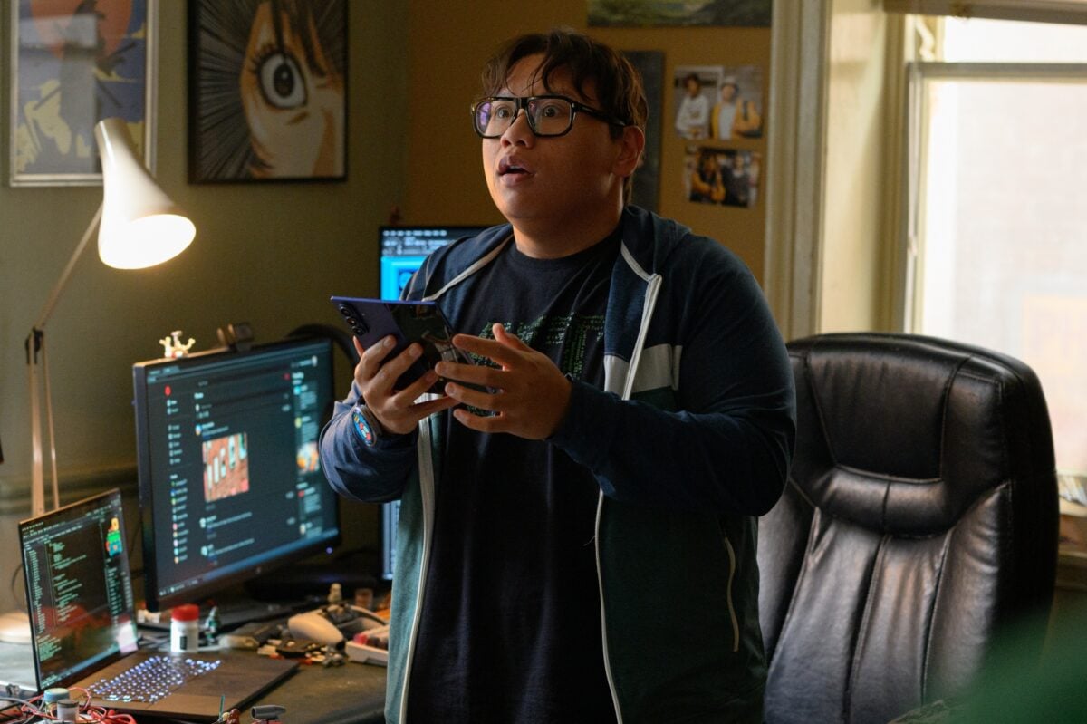 ned leeds using galaxy z fold 7 in spider-man: brand new day