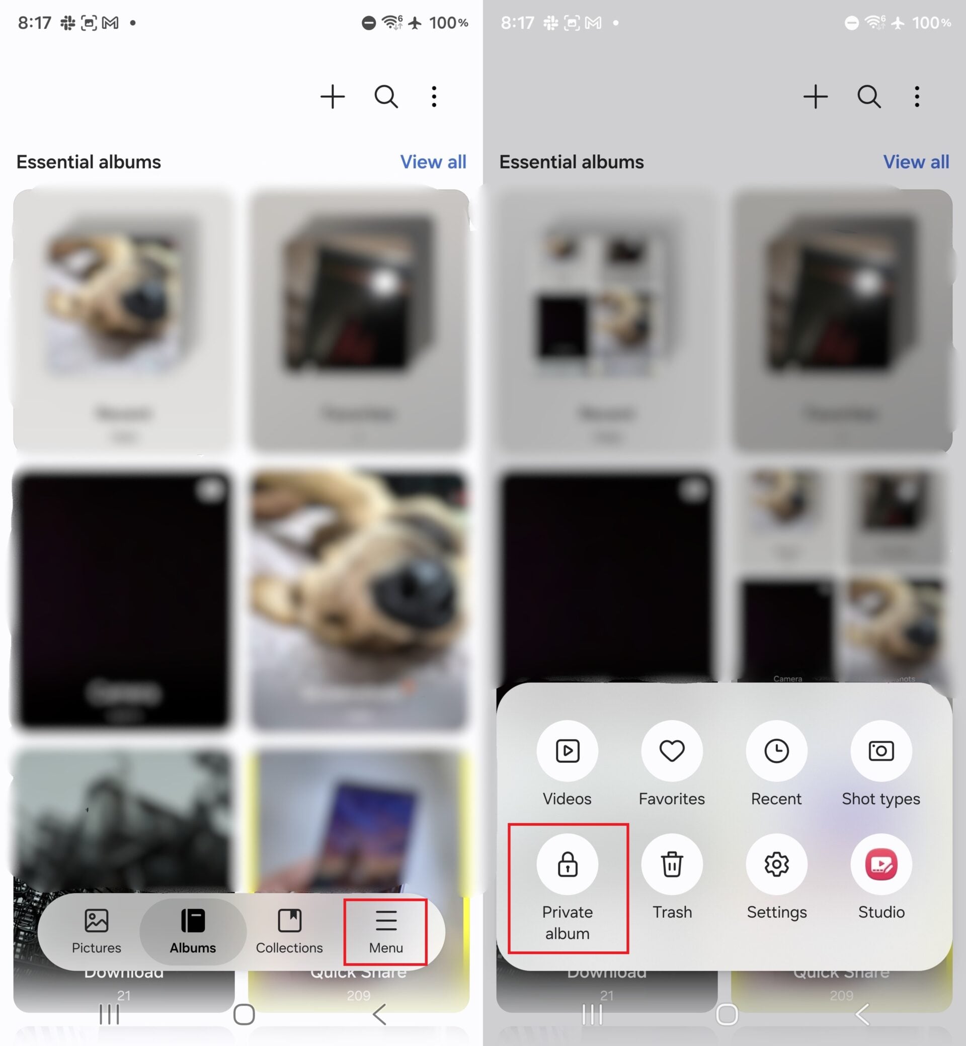 opening private album in samsung gallery