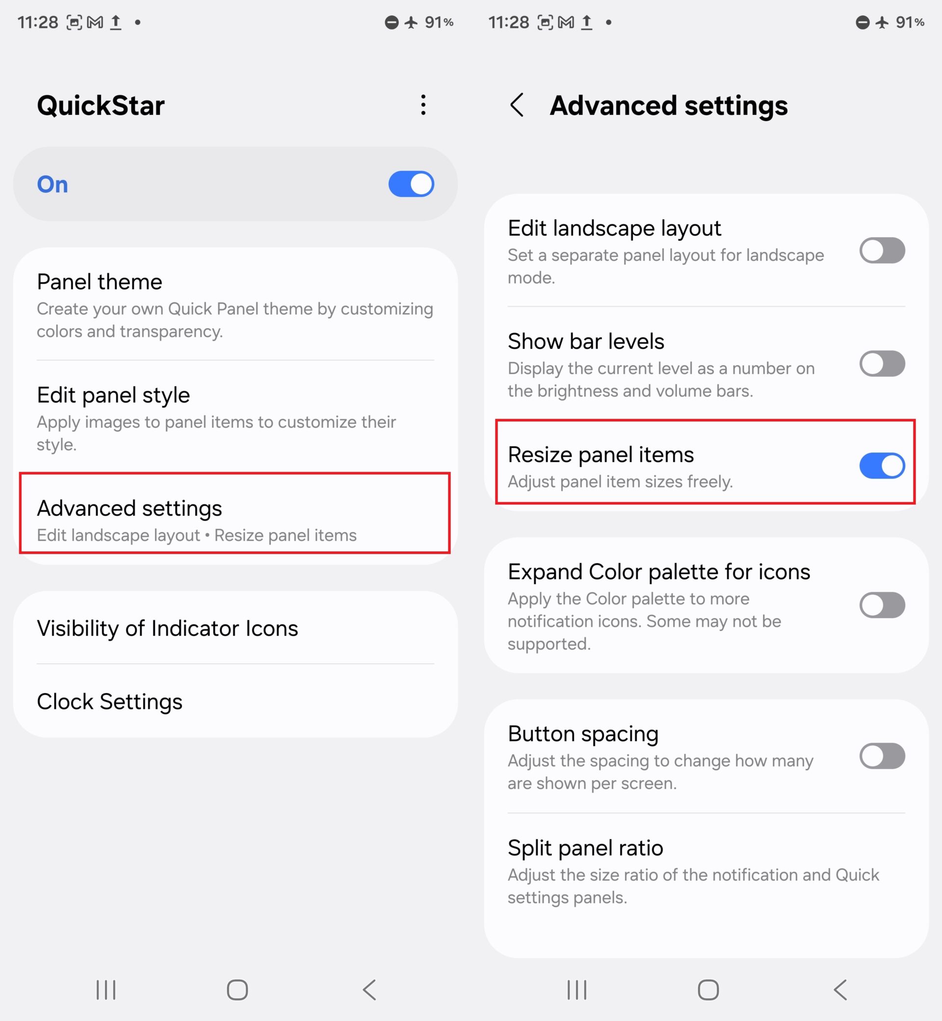 free quick panel resizing using quickstar in samsung one ui 8.5