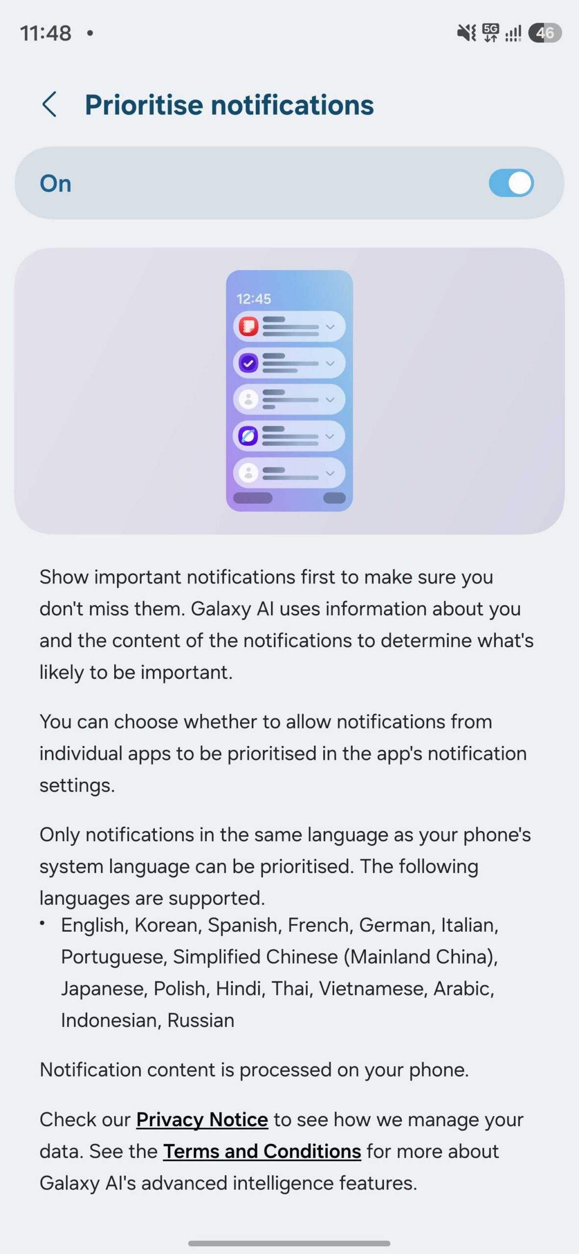 samsung galaxy s26 one ui 9.0 galaxy ai priority notifications description