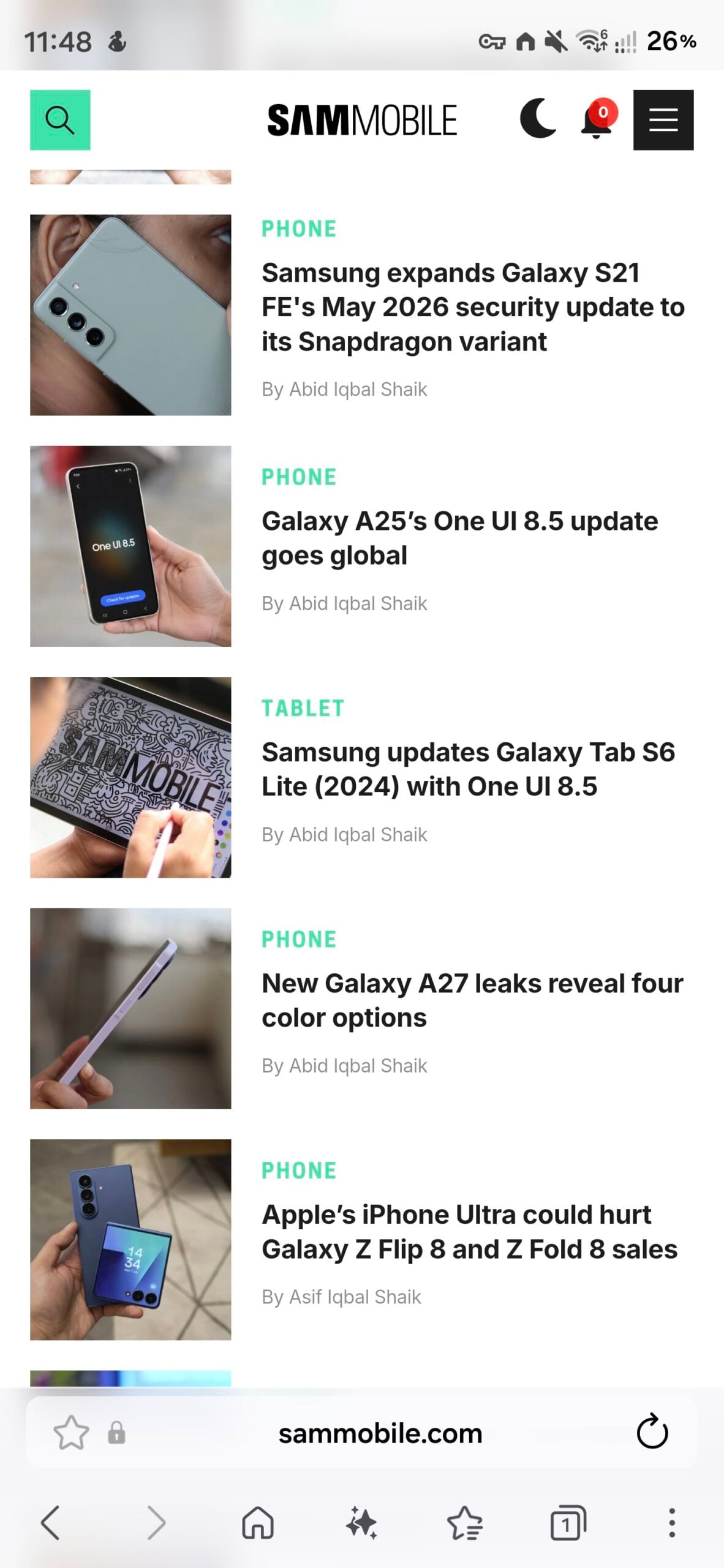 samsung internet one ui 9.0 status bar toolbar semi-transparency effect ui version 30.0.2.45