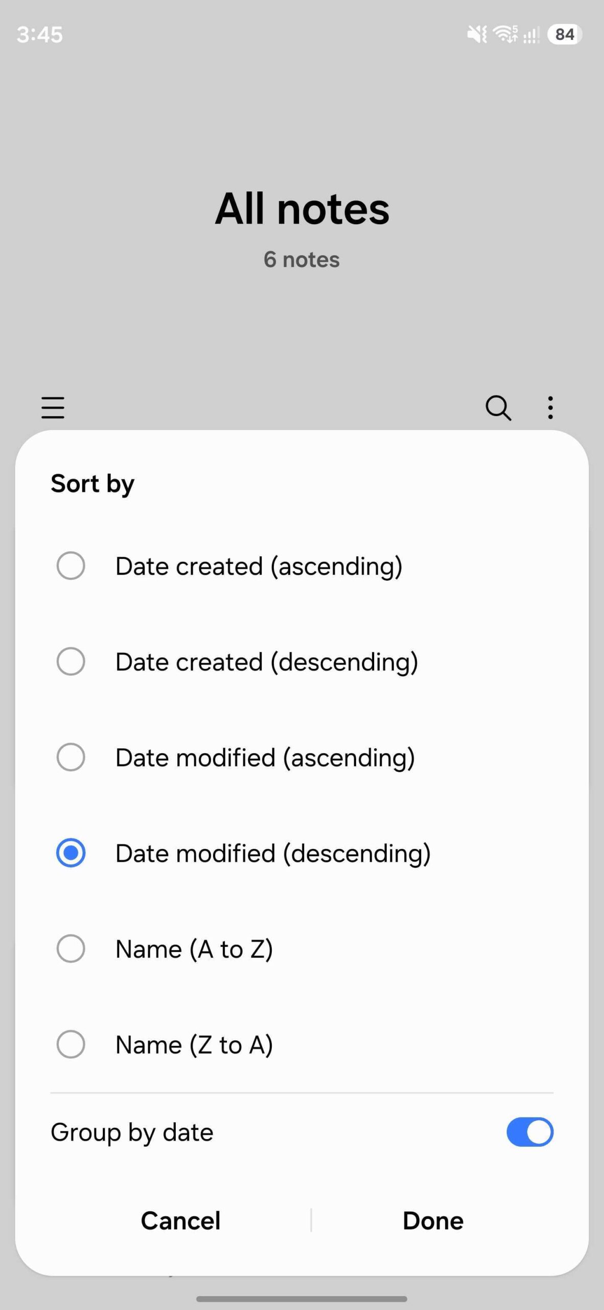 samsung notes update version 4.4.41.9 group by date option