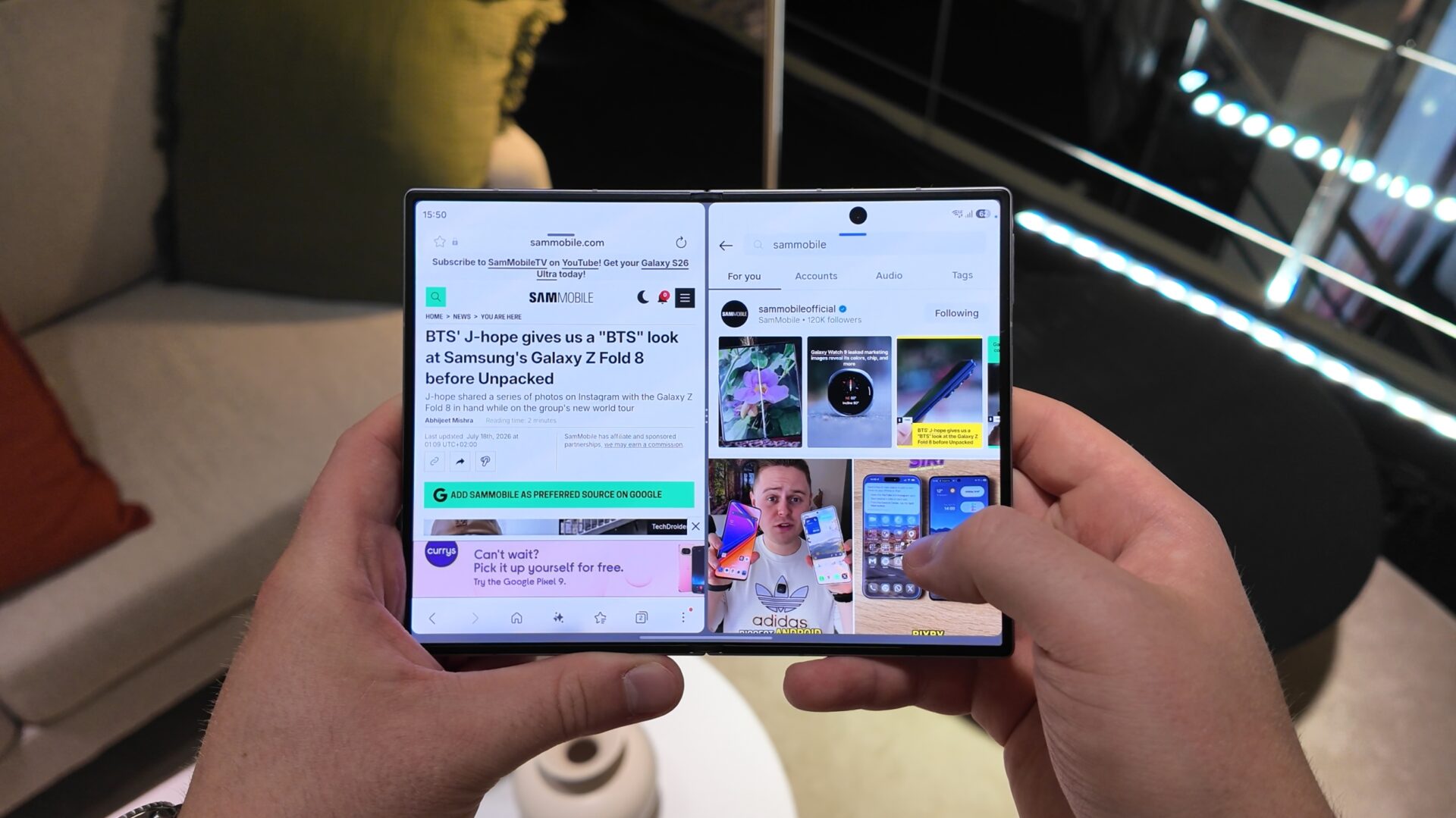 Samsung Galaxy Z Fold 8 split-screen multitasking