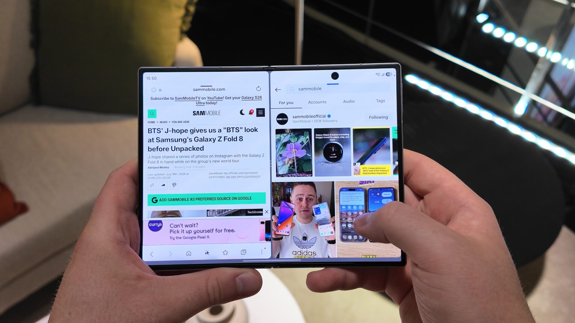 Tampilan Multi window di Samsung Galaxy Z Fold 8 Ultra (Foto: Sammobile)