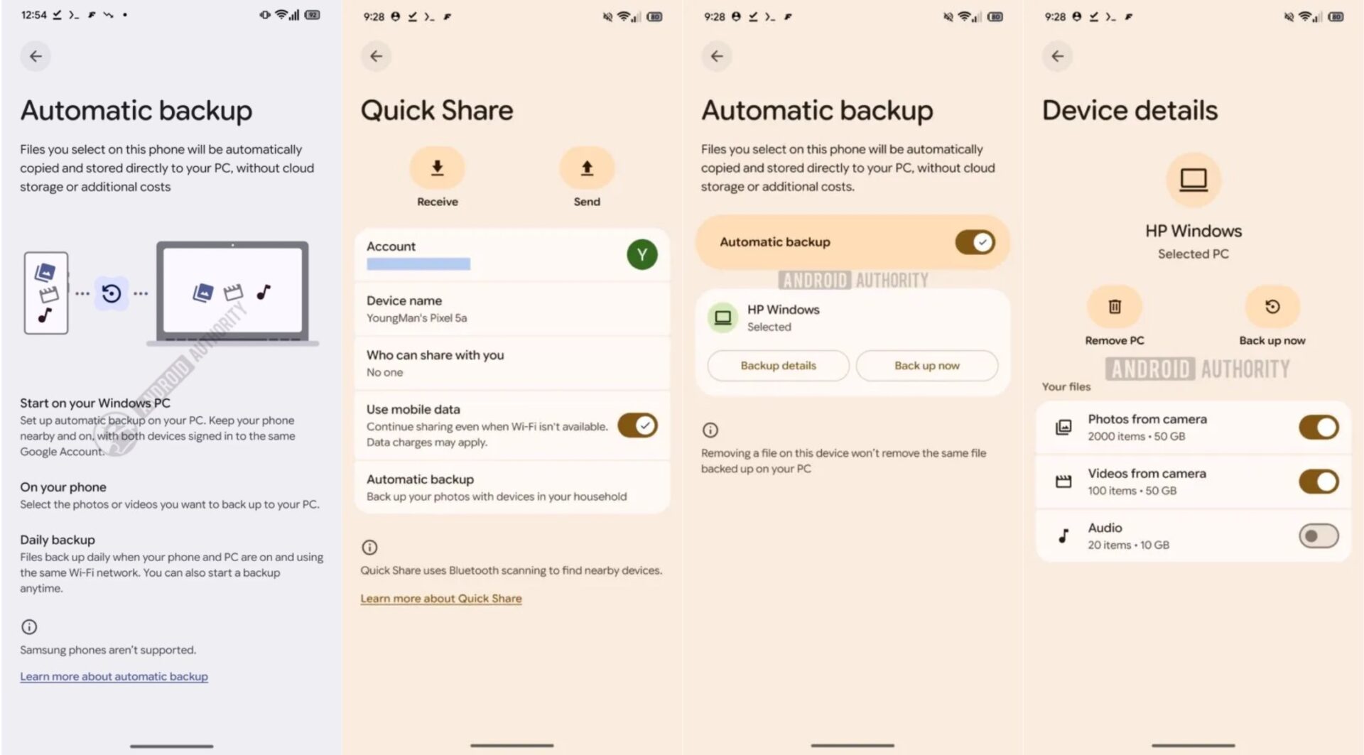 google quick share pc app android data backup feature leak
