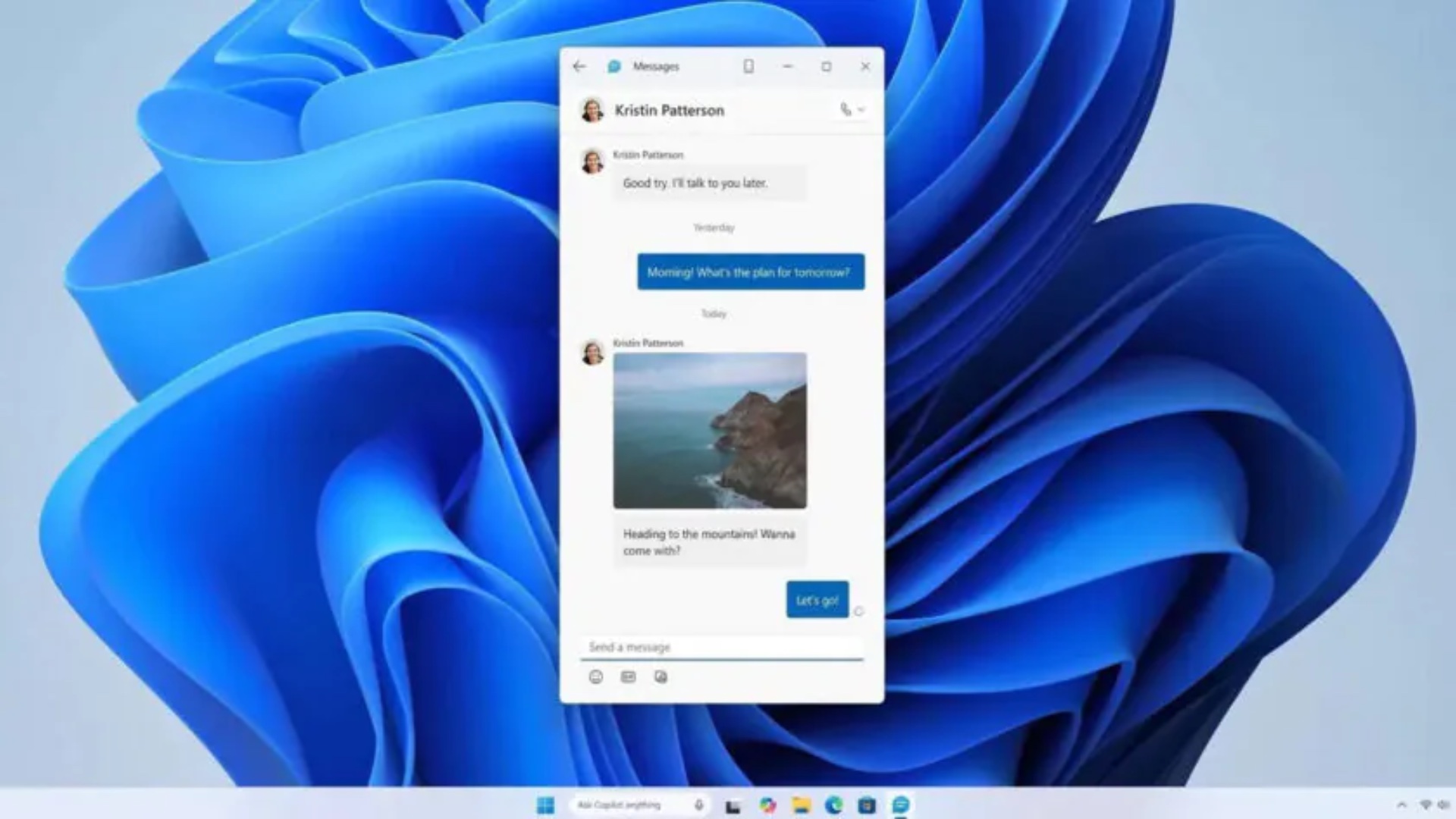 microsoft windows 11 phone link messages app mock up july 2026