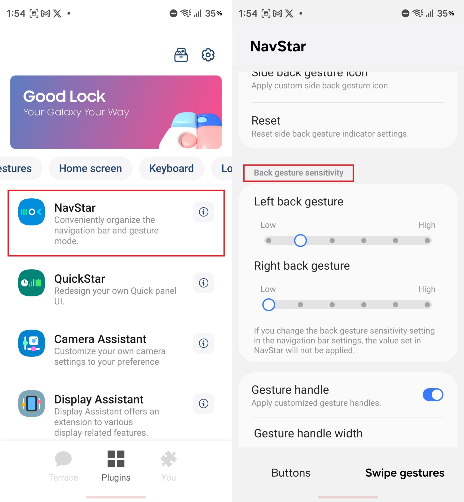 navstar back gesture sensitivity settings