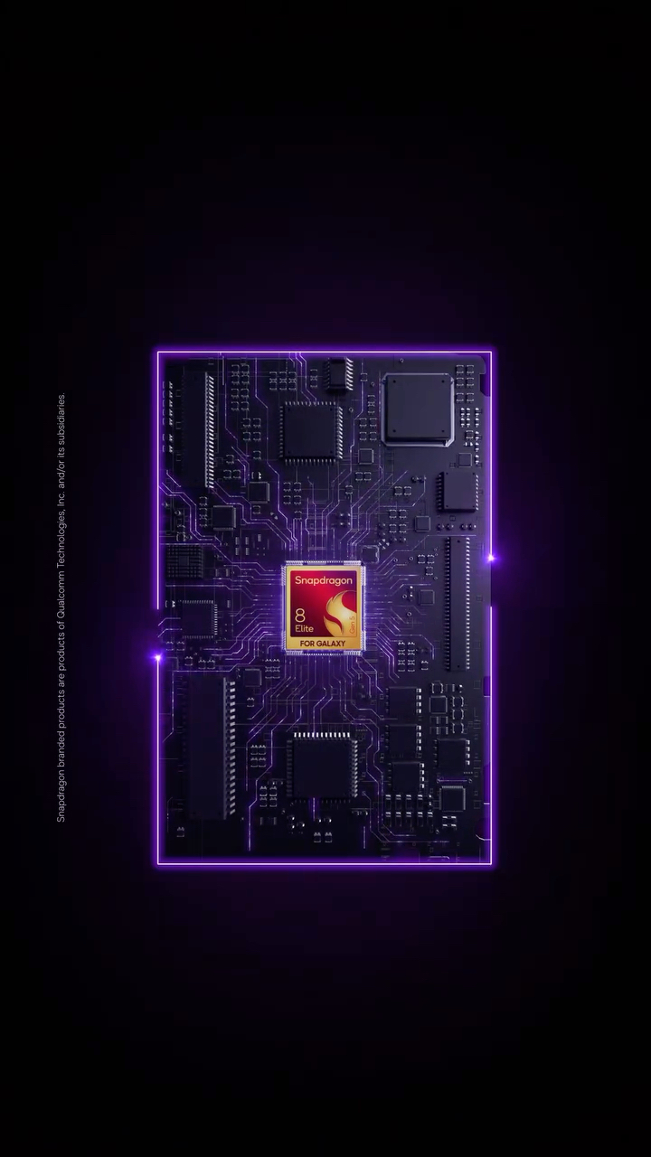 a video from samsung and qualcomm showing a phone with a 4:3 aspect ratio being powered by snapdragon 8 elite for galaxy soc