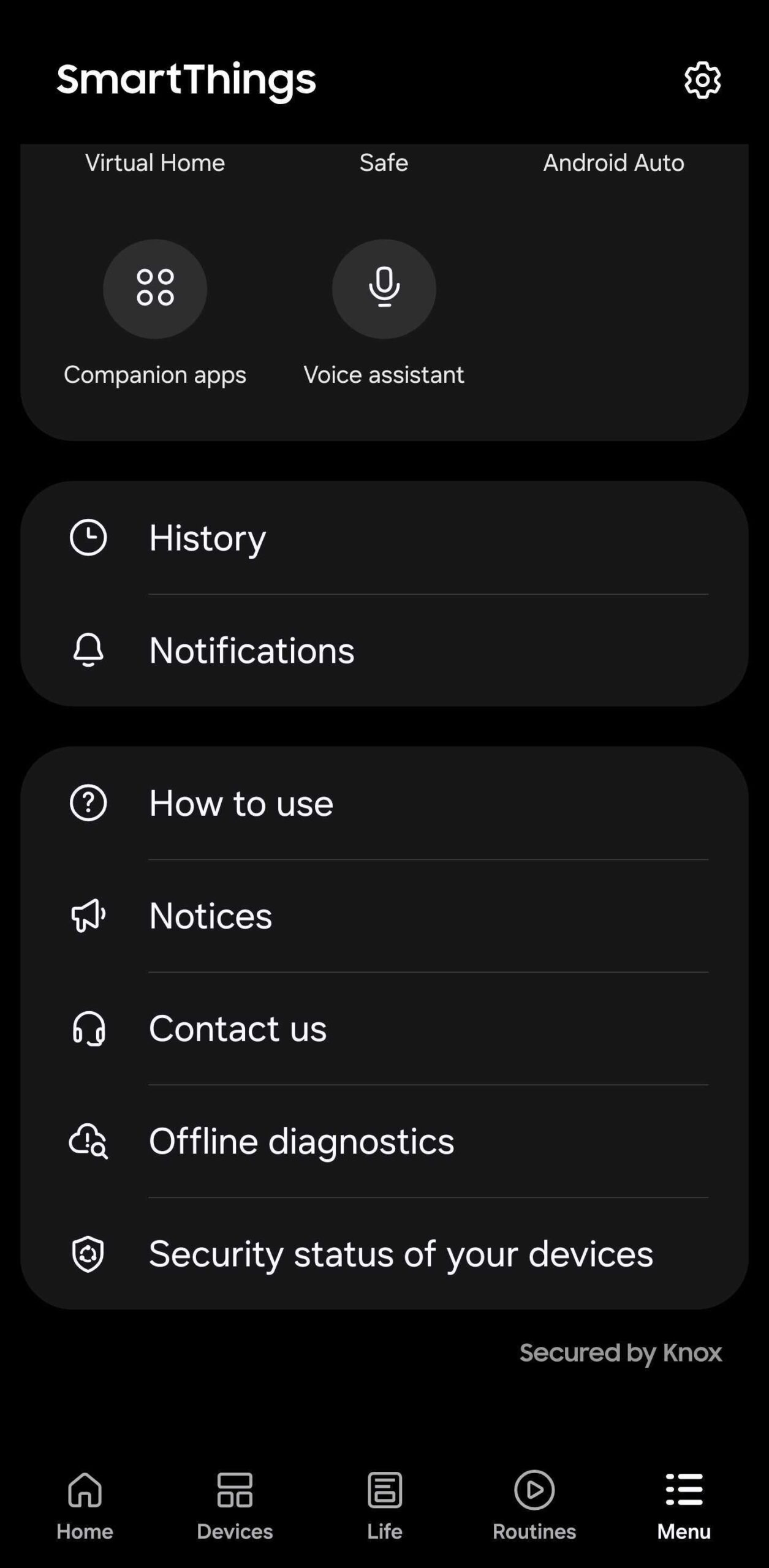 smartthings menu