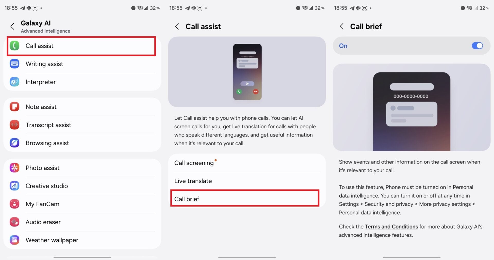Call Brief settings on Galaxy Z Fold 8