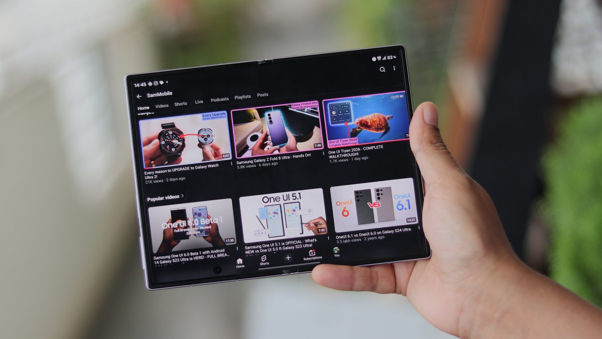 YouTube app on Galaxy Z Fold 8