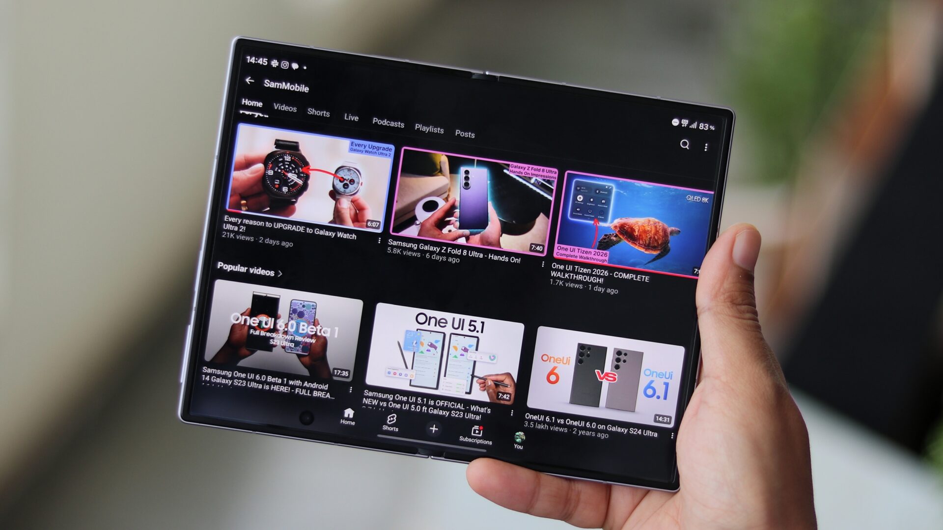 YouTube app on Galaxy Z Fold 8 foldable display