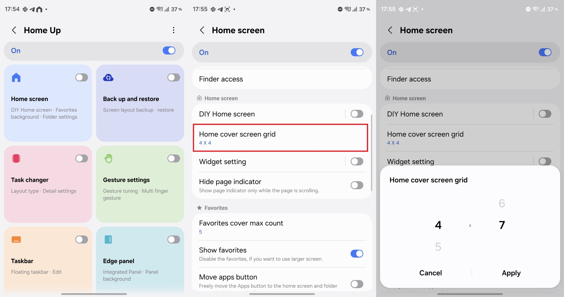 Home Up cover screen grid settings on Galaxy Z Fold 8