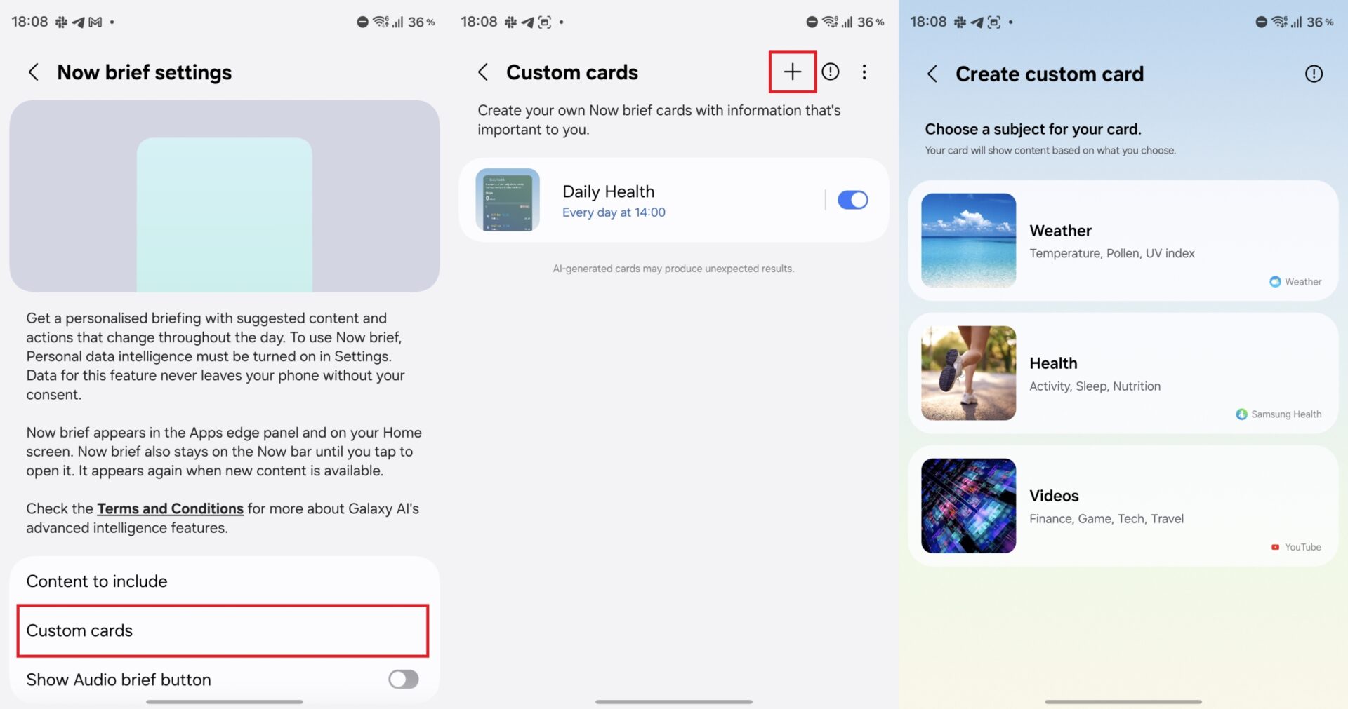 Creating Now Brief custom cards on Galaxy Z Fold 8