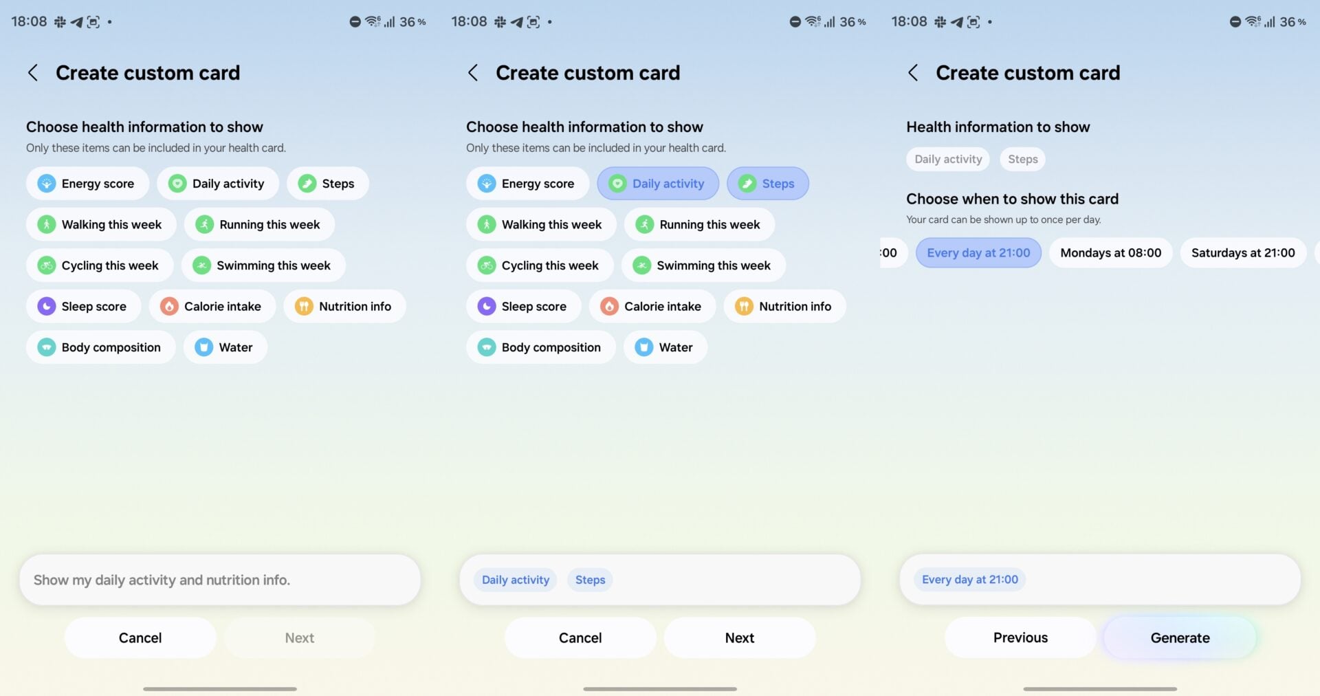 Now Brief custom card examples on Galaxy Z Fold 8