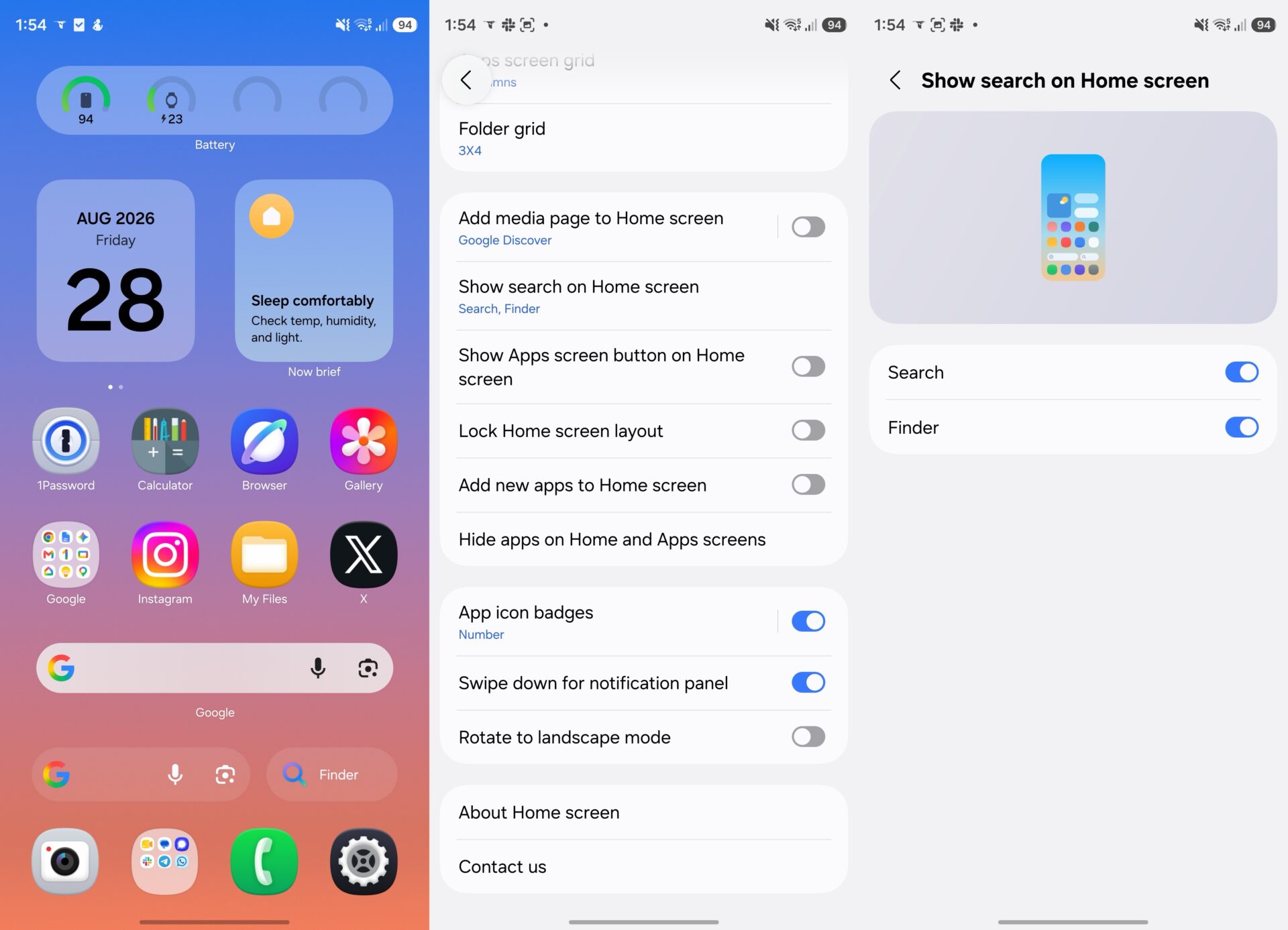 Samsung Galaxy S26 Ultra One UI 9.0 Beta 7 Home Screen Google Search Finder Bar