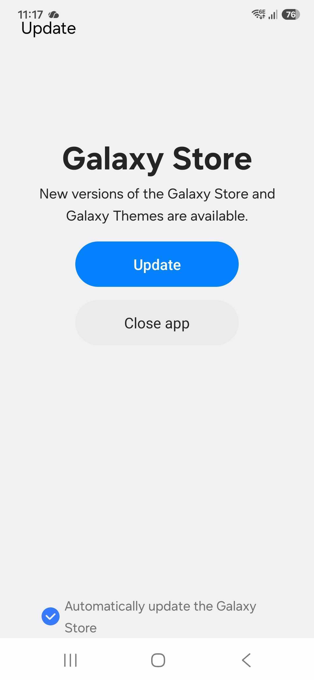 Samsung Galaxy Store Version 6.6.18.12 Update Prompt (01)