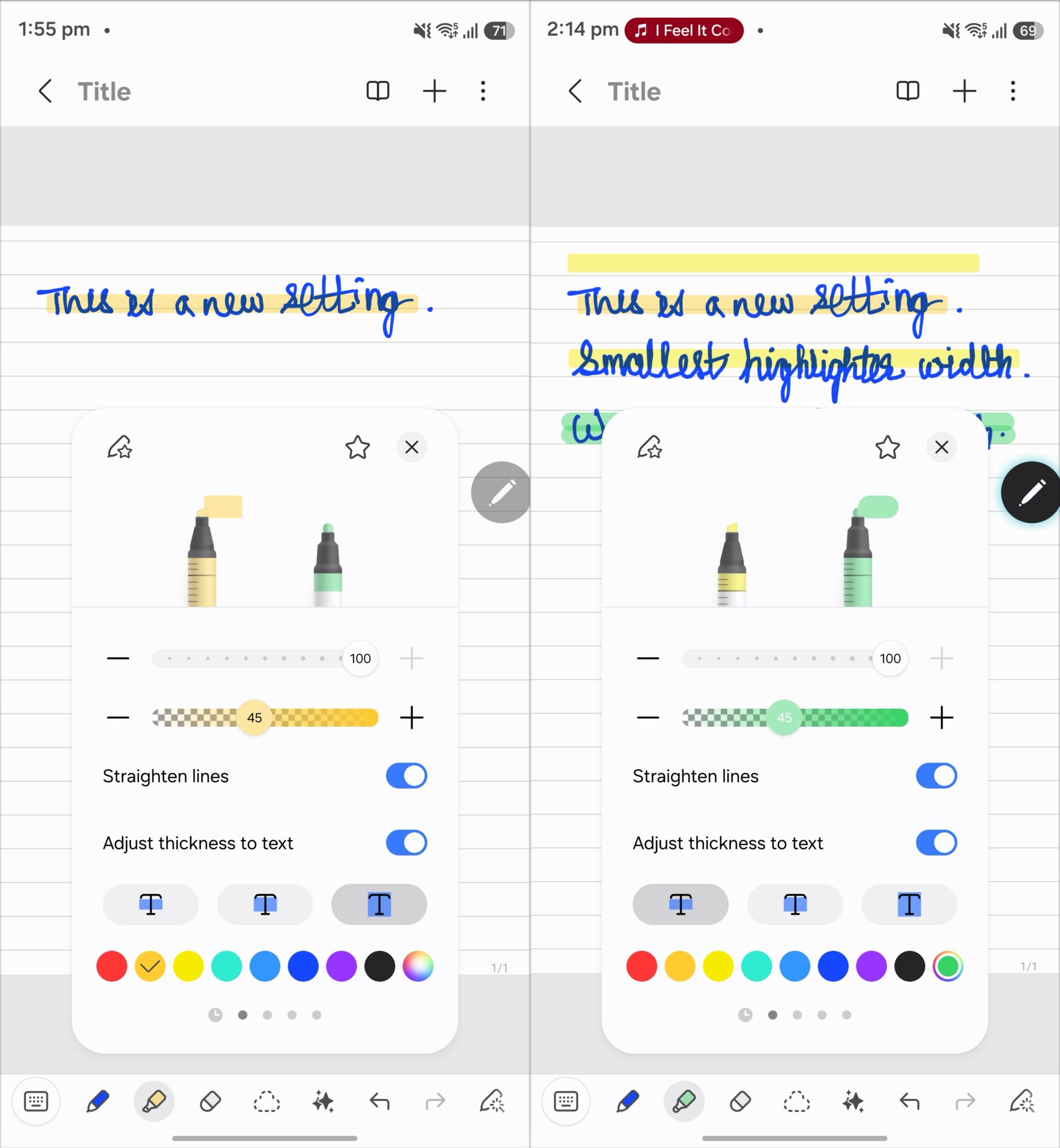 Samsung Notes Highlighter Options Straighten Lines