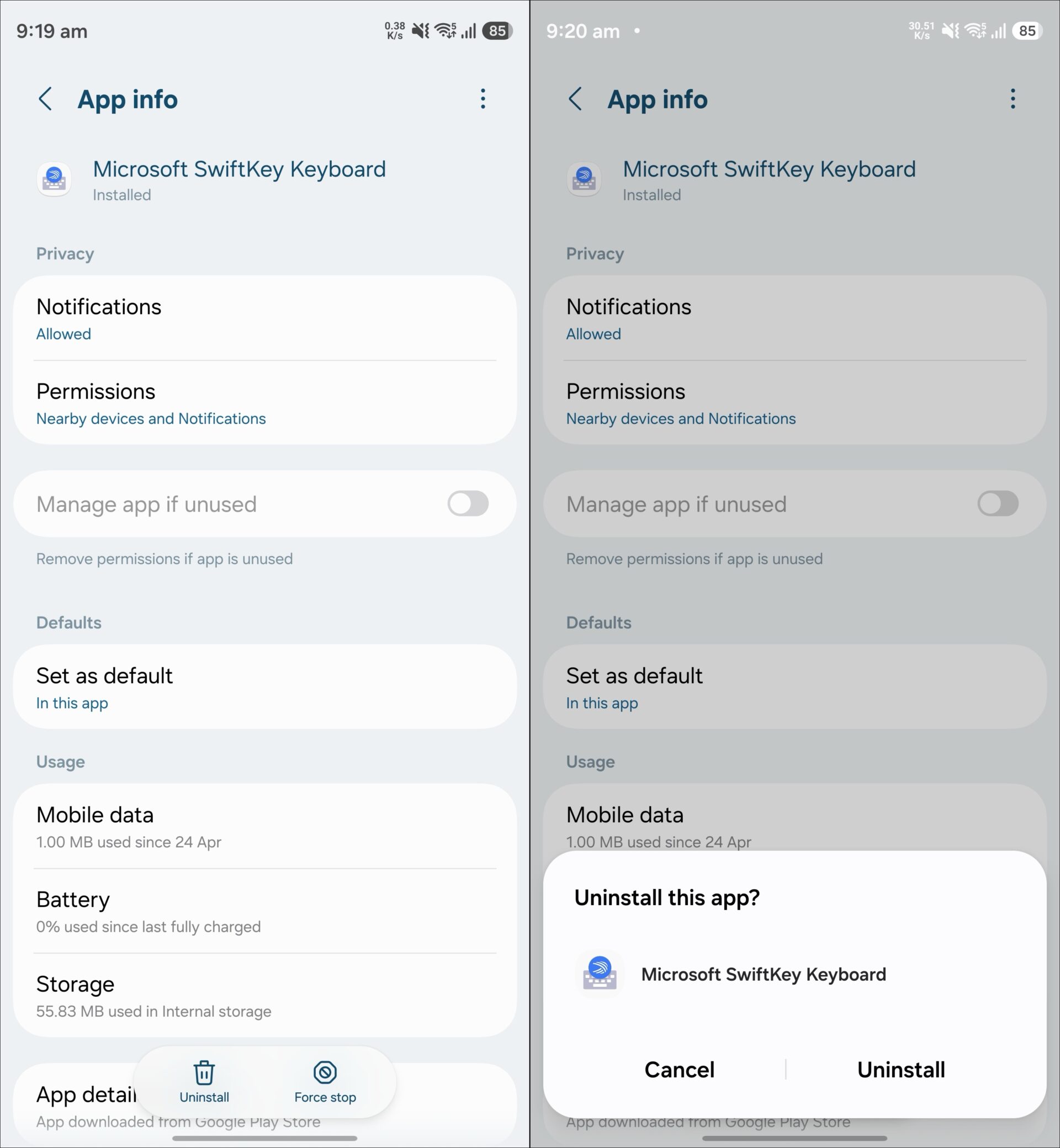 Samsung One UI 9.0 Microsoft SwiftKey Keyboard Uninstallable