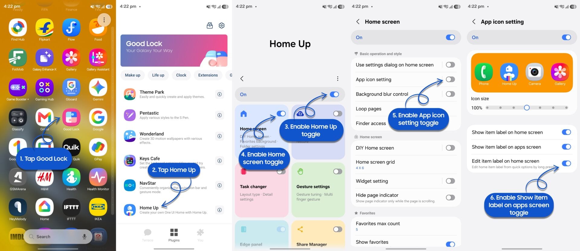 Samsung One UI Home App Label Rename Good Lock Home Up Settings