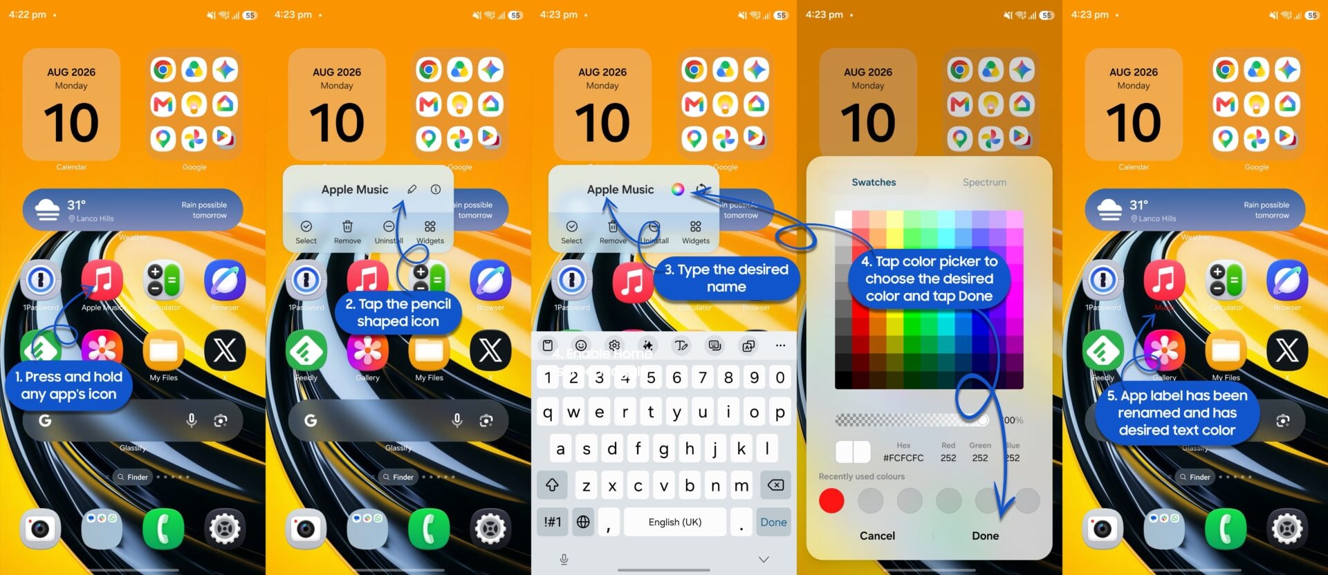 Samsung One UI Home Rename App Label Good Lock Home Up Procedure