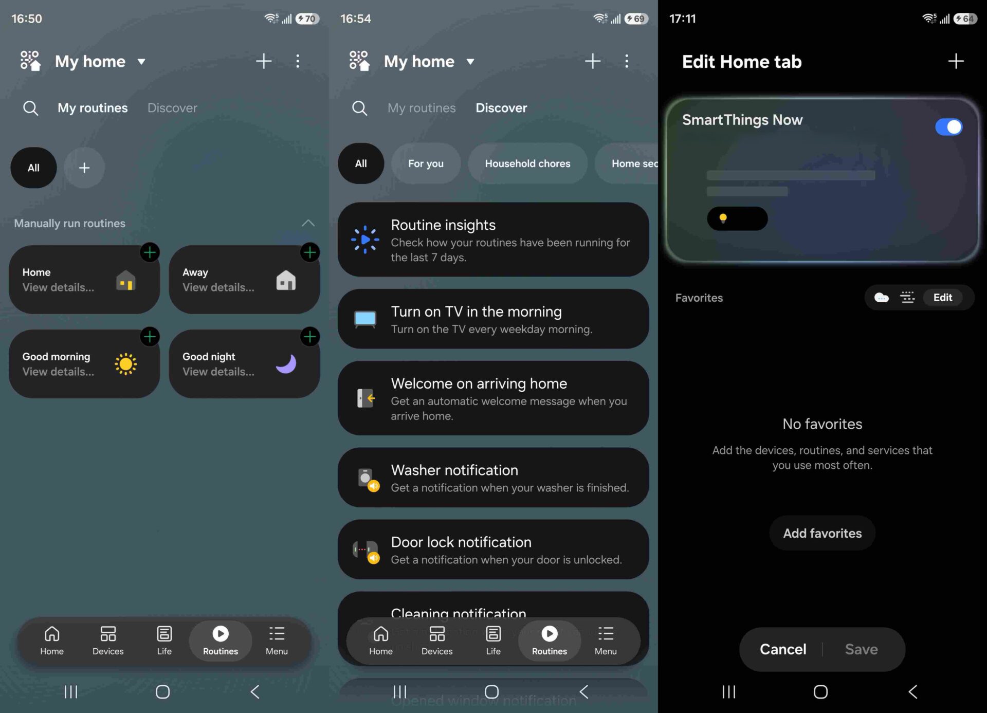 Samsung SmartThings Android App One UI 9.0 Design Leak Routines SmartThings Now