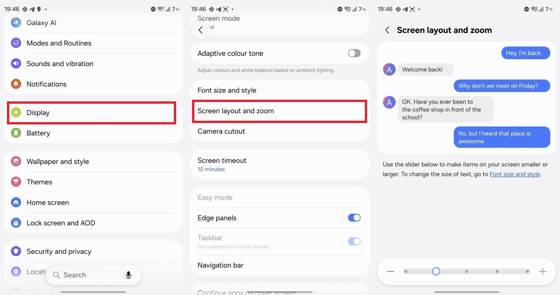 Screen layout and zoom setting on Galaxy Z Fold 8