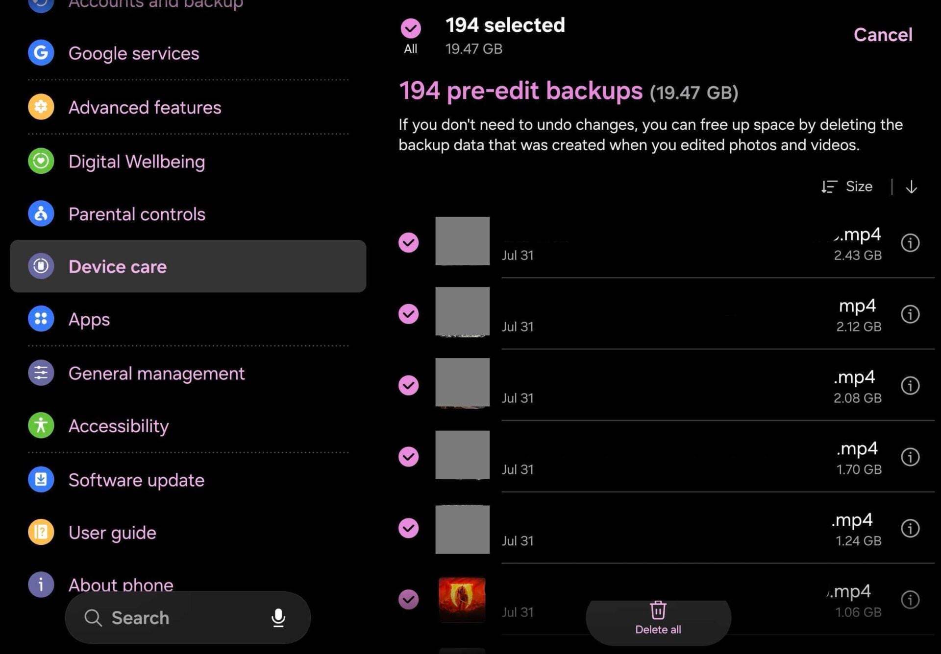 Samsung Device Care Storage