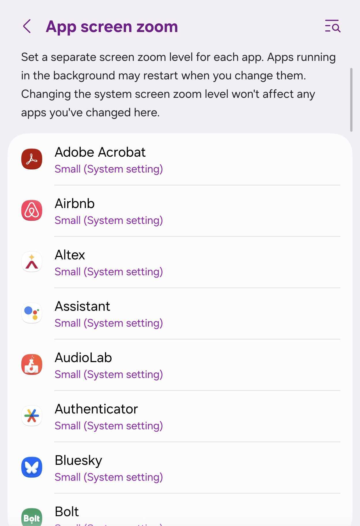 One UI App Screen Zoom