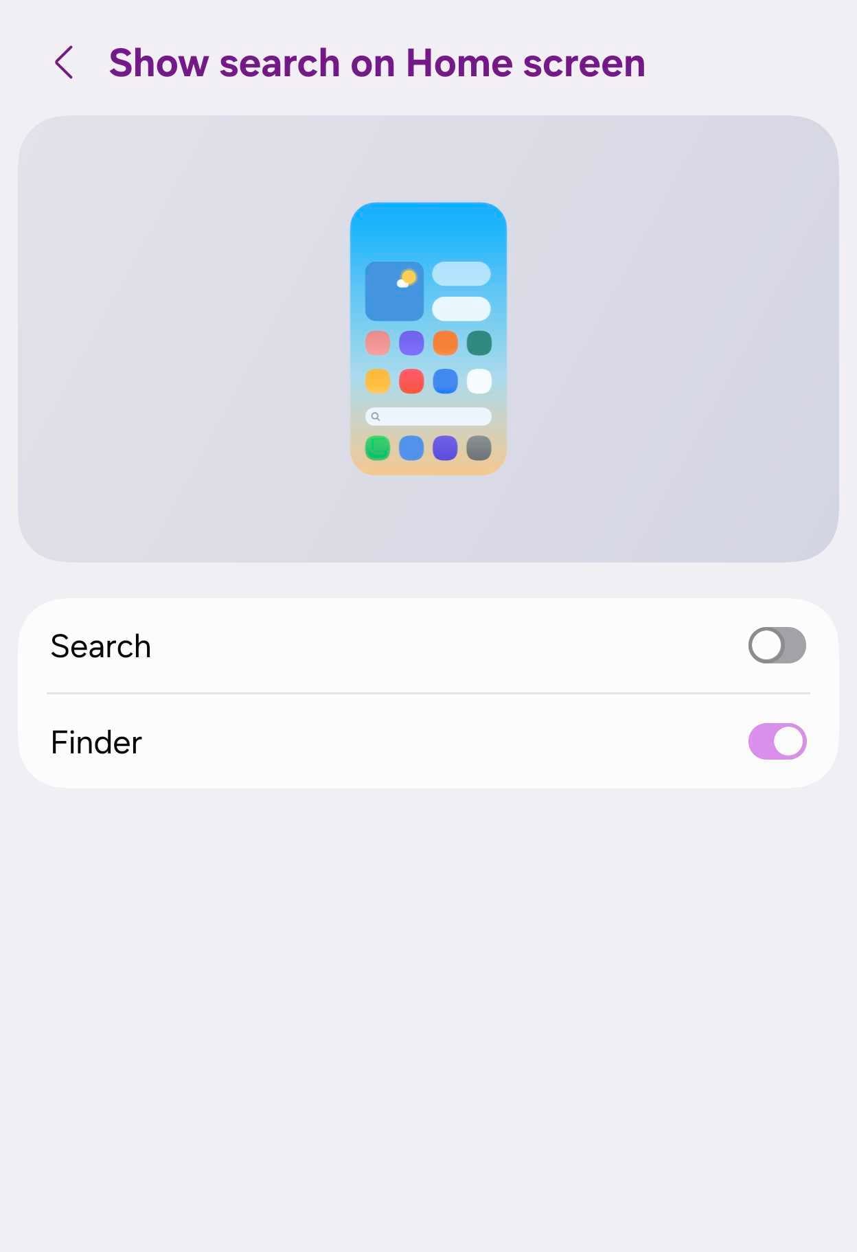 One UI 9.0 Home Finder settings