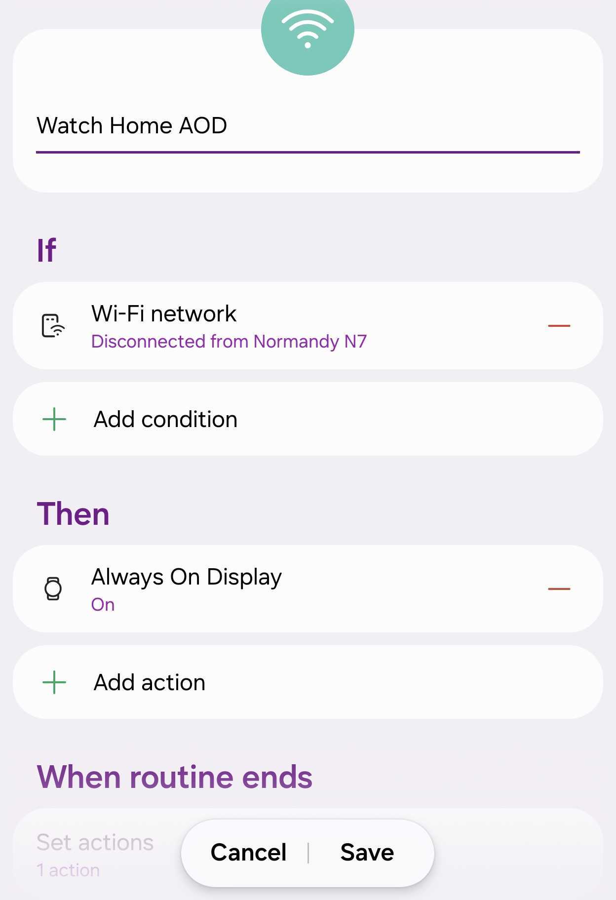 Modes and Routines Galaxy Watch AOD