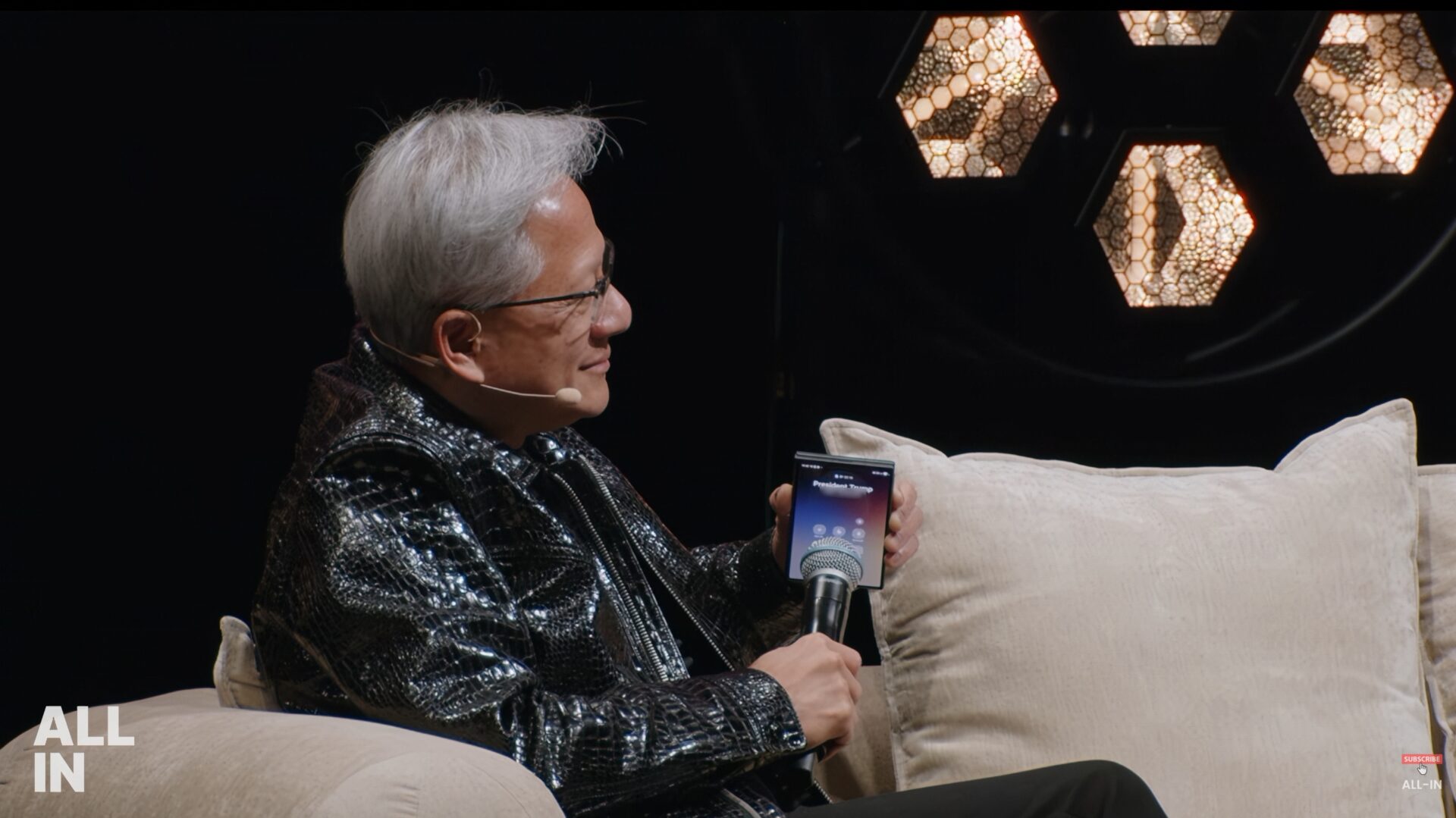 Nvidia CEO Jensen Huang using a Galaxy Z Fold 8