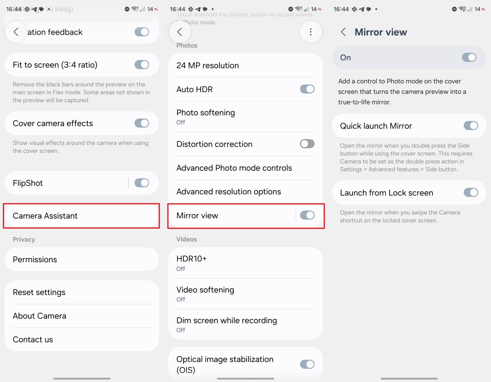 Steps to enable Mirror view on a Galaxy Z Flip 8