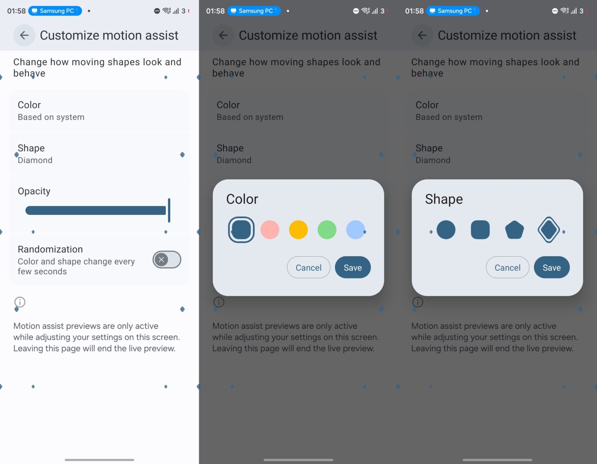 Motion Assist customization options on One UI 9