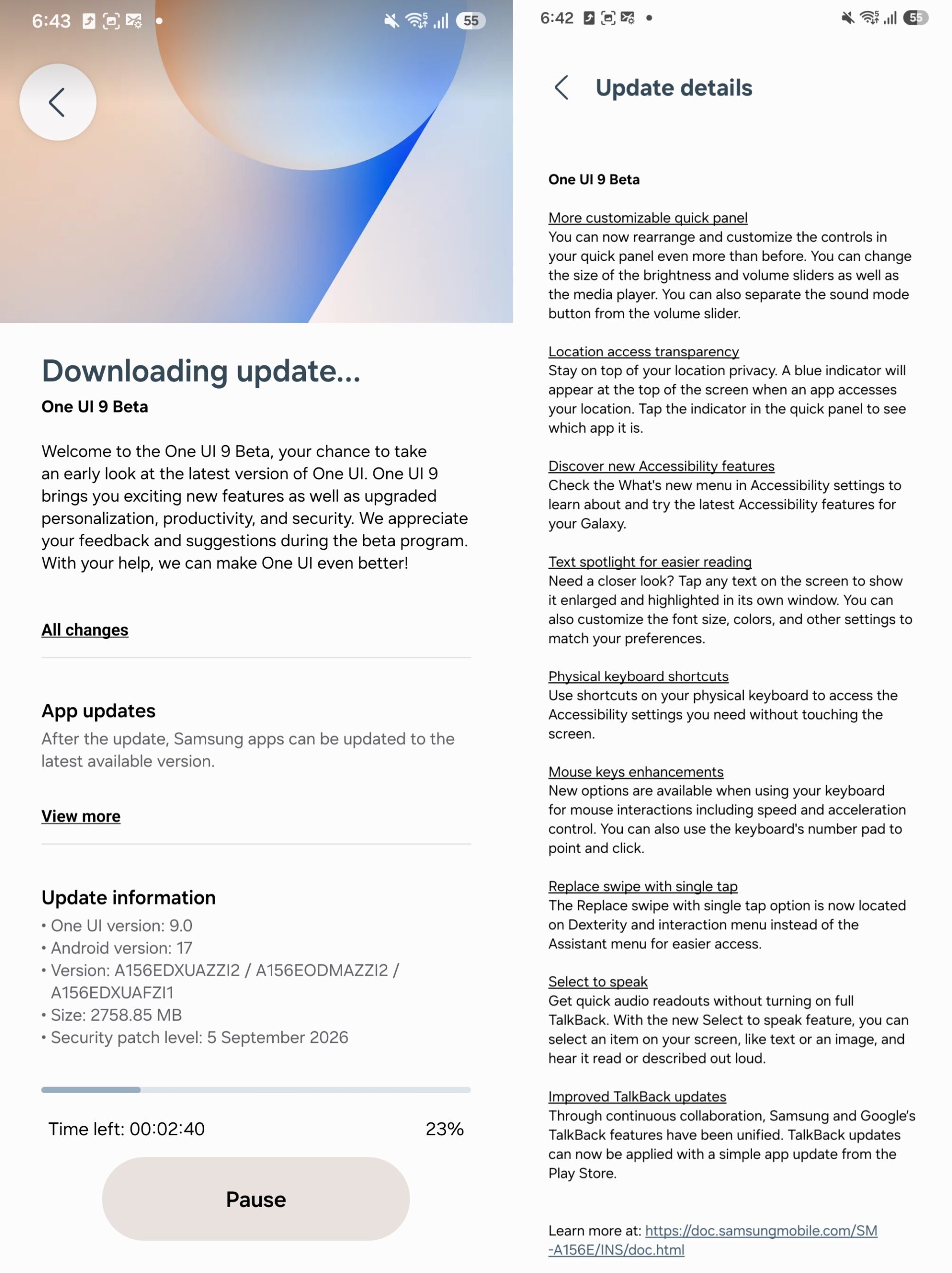 Galaxy A15 One UI 9 beta changelog