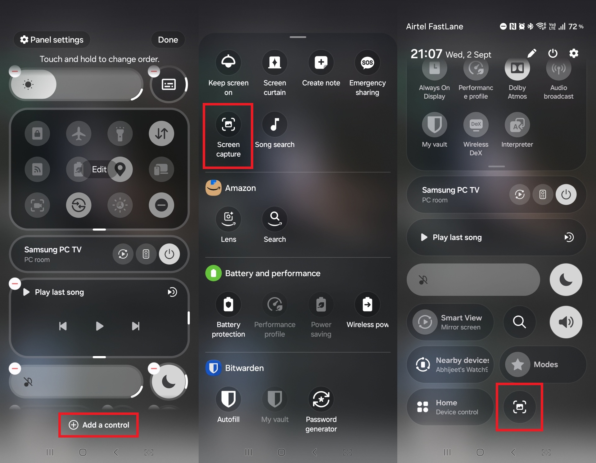 One UI screen capture quick toggle