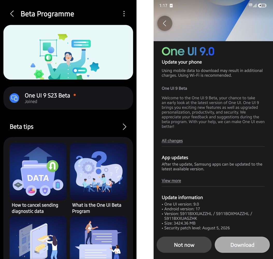 Samsung Galaxy S23 Ultra One UI 9.0 Beta Program Open Beta 1 Update Firmware Version India