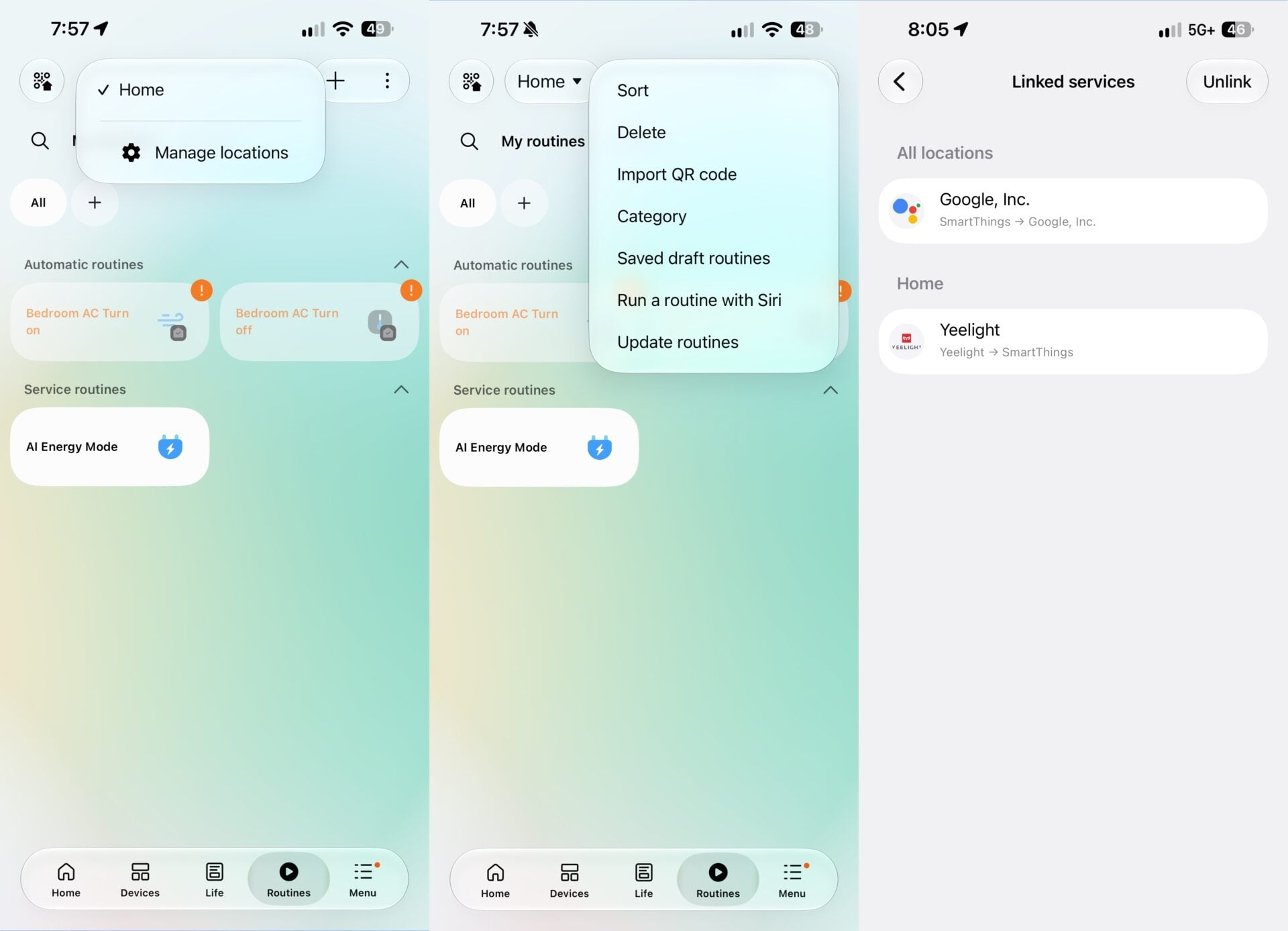 Samsung SmartThings UI Redesign September 2026 Routines Sort Linked Services