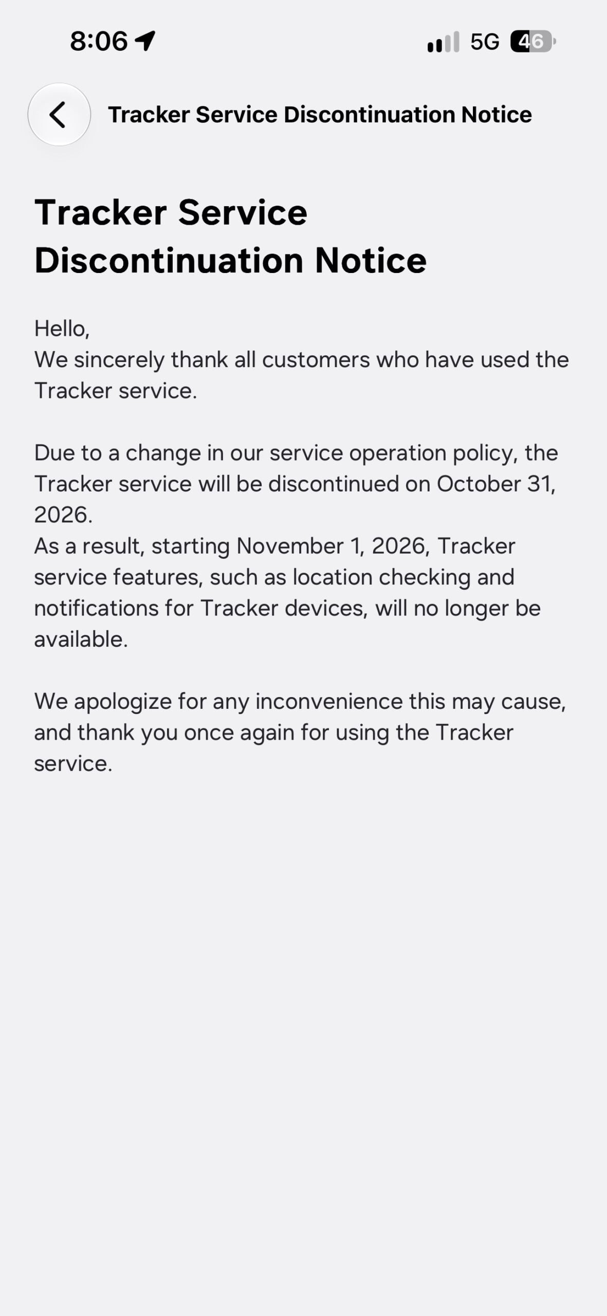 Samsung SmartThings iOS Apple iPhone 15 Pro Max Tracker Service Discontinuation Notice
