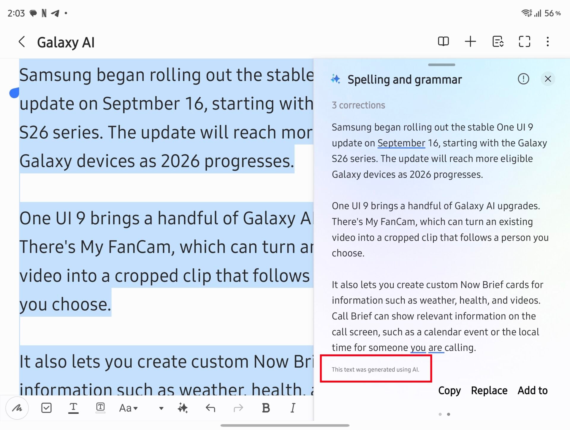 AI watermark in Samsung Notes