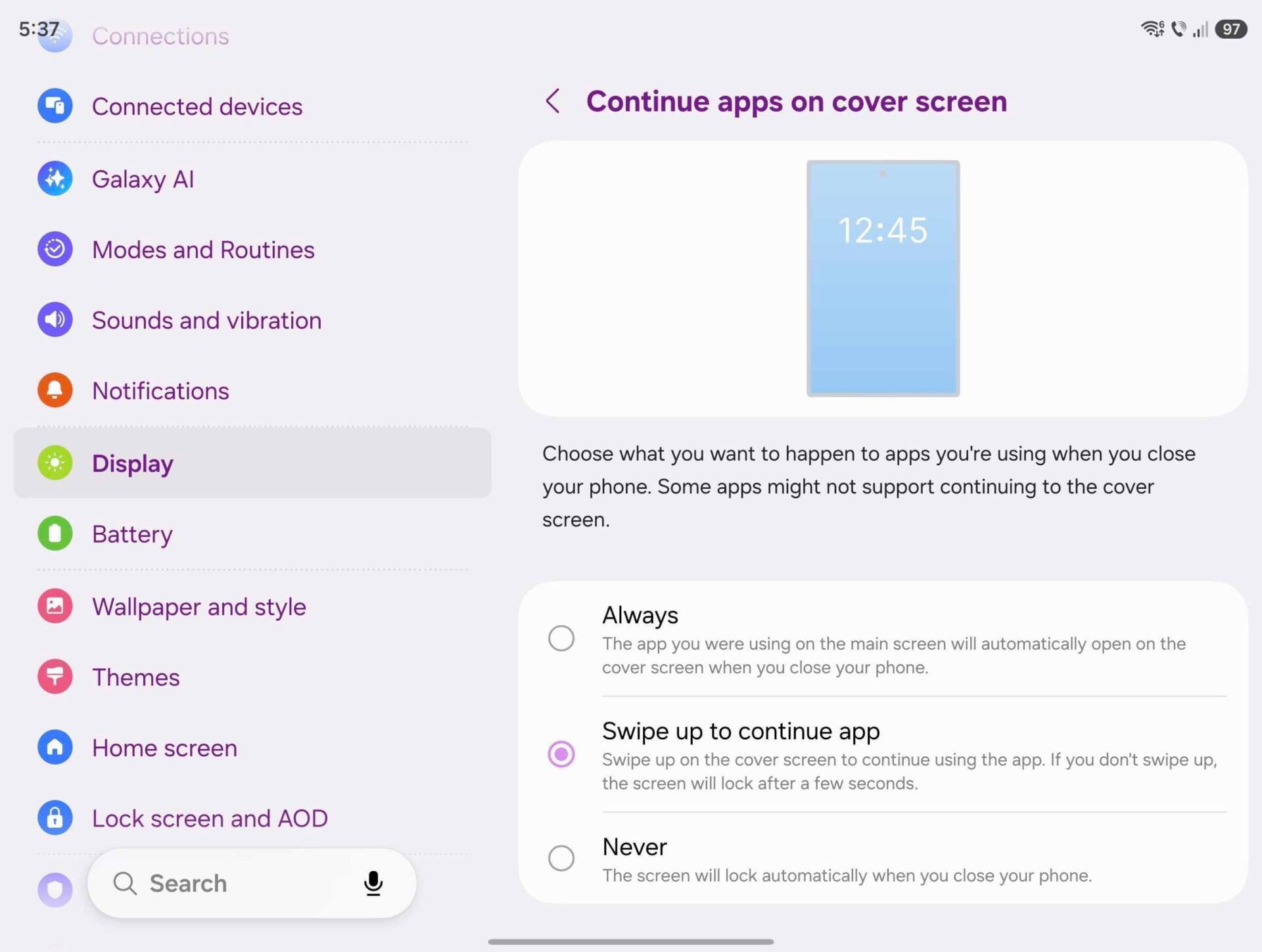 Galaxy Z Fold 8 display settings