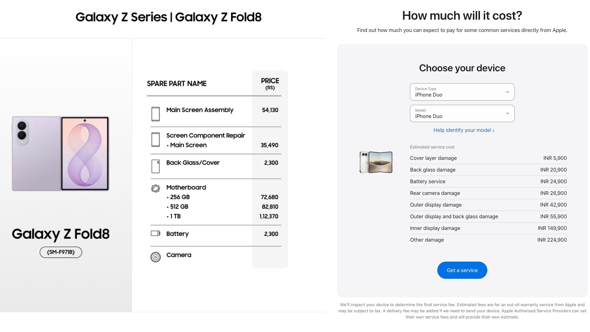 Apple iPhone Duo vs Samsung Galaxy Z Fold 8 Repair Costs India