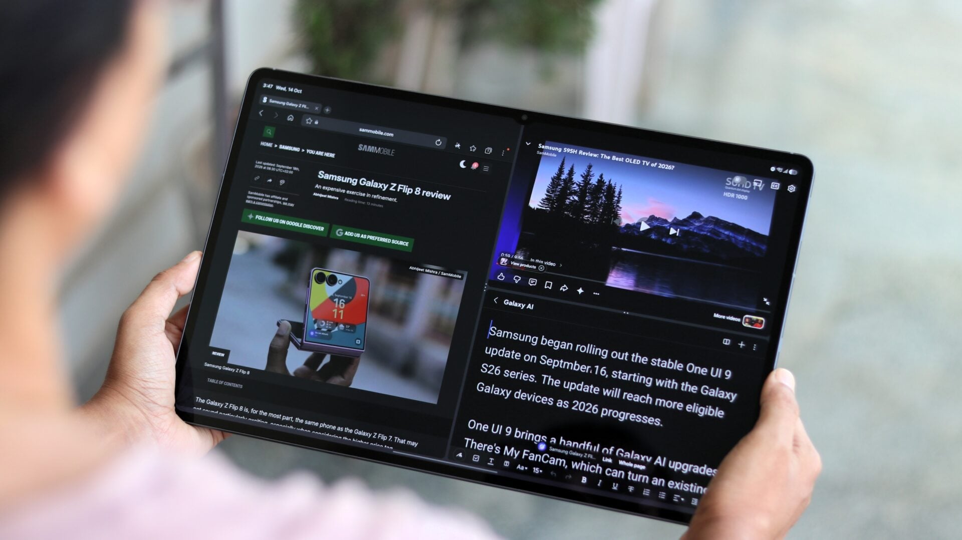 Three-app multitasking on Galaxy Tab S12 Ultra