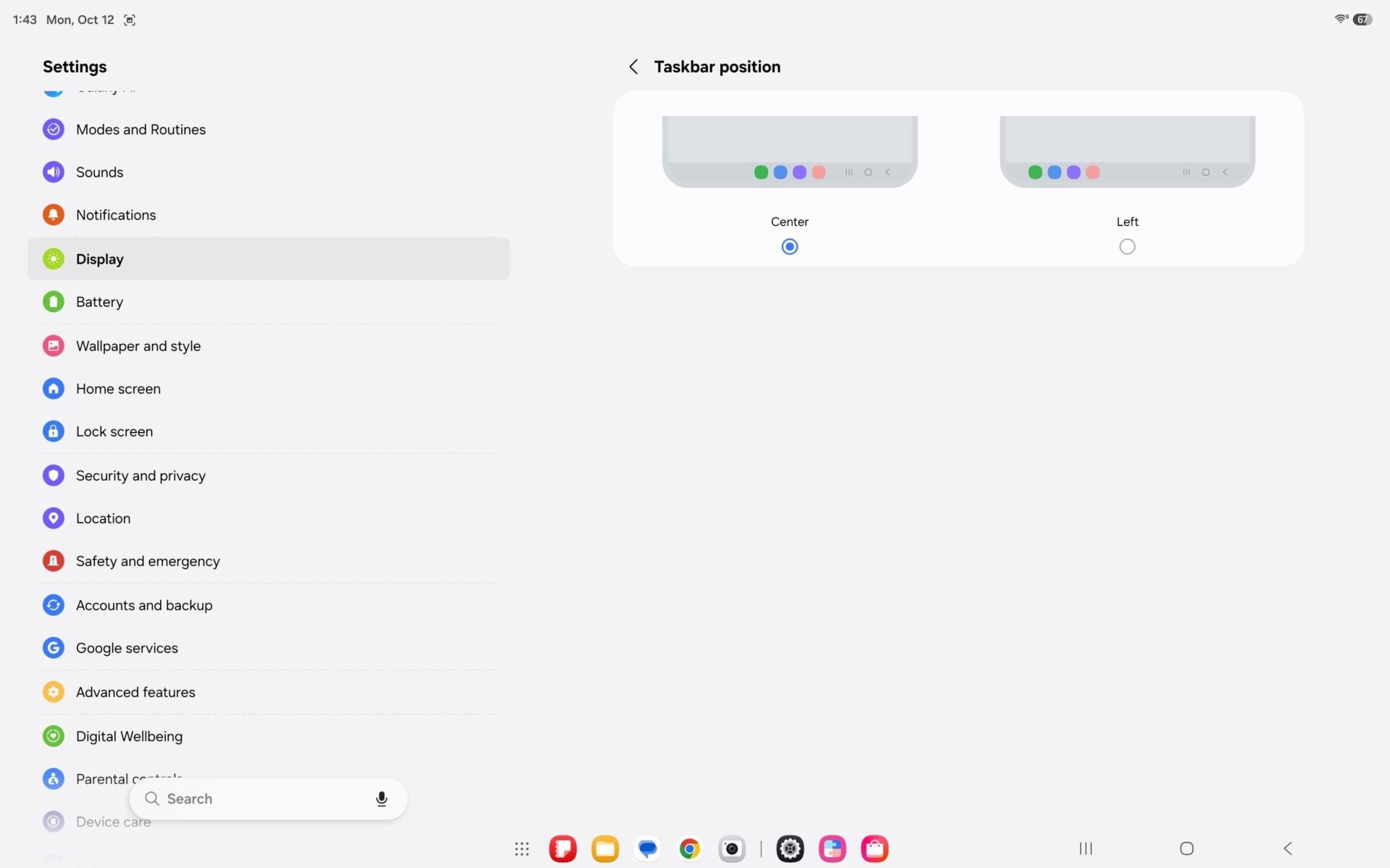 Samsung Galaxy Tab S12 Ultra One UI 9.0 Taskbar Icon Center Alignment