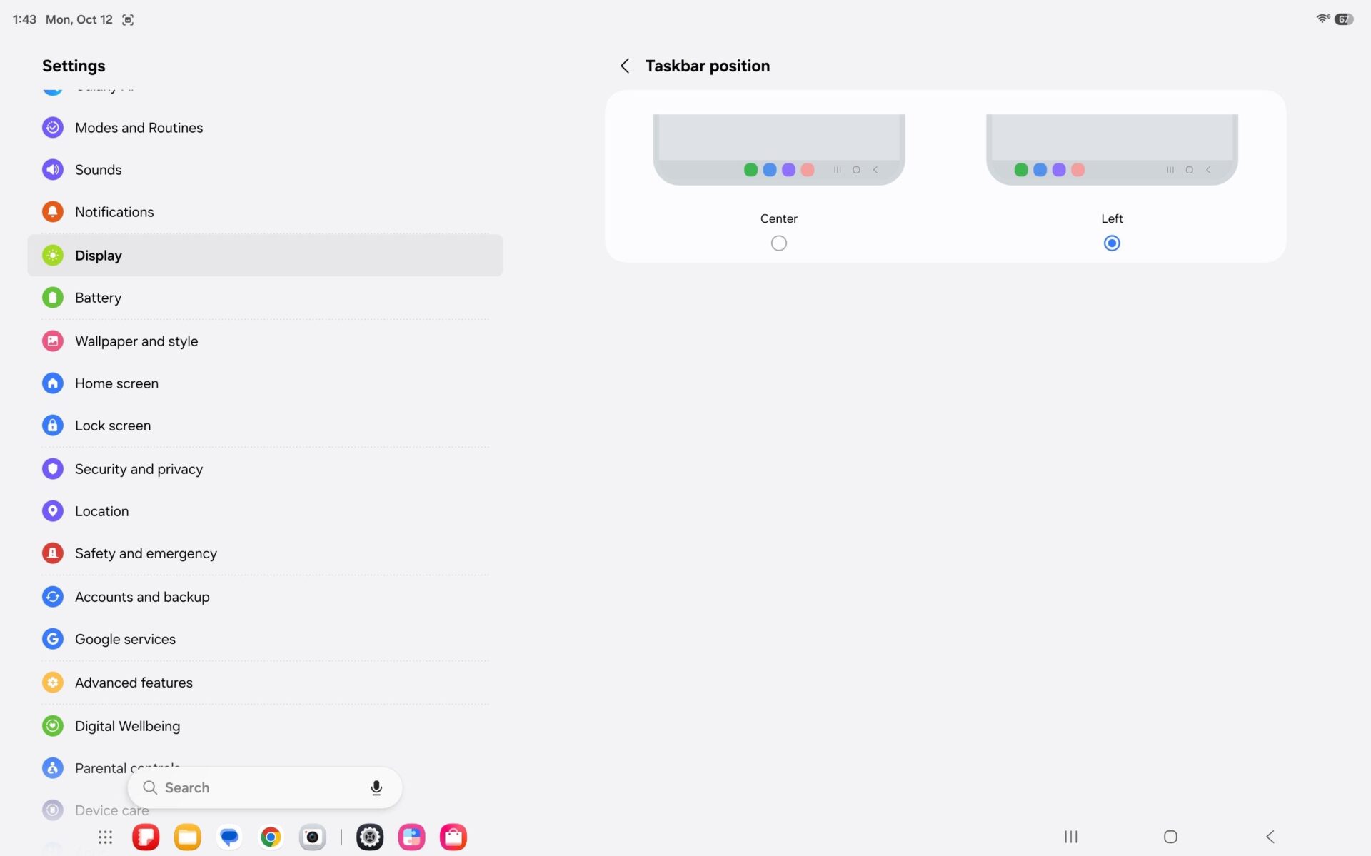 Samsung Galaxy Tab S12 Ultra One UI 9.0 Taskbar Icon Left Alignment